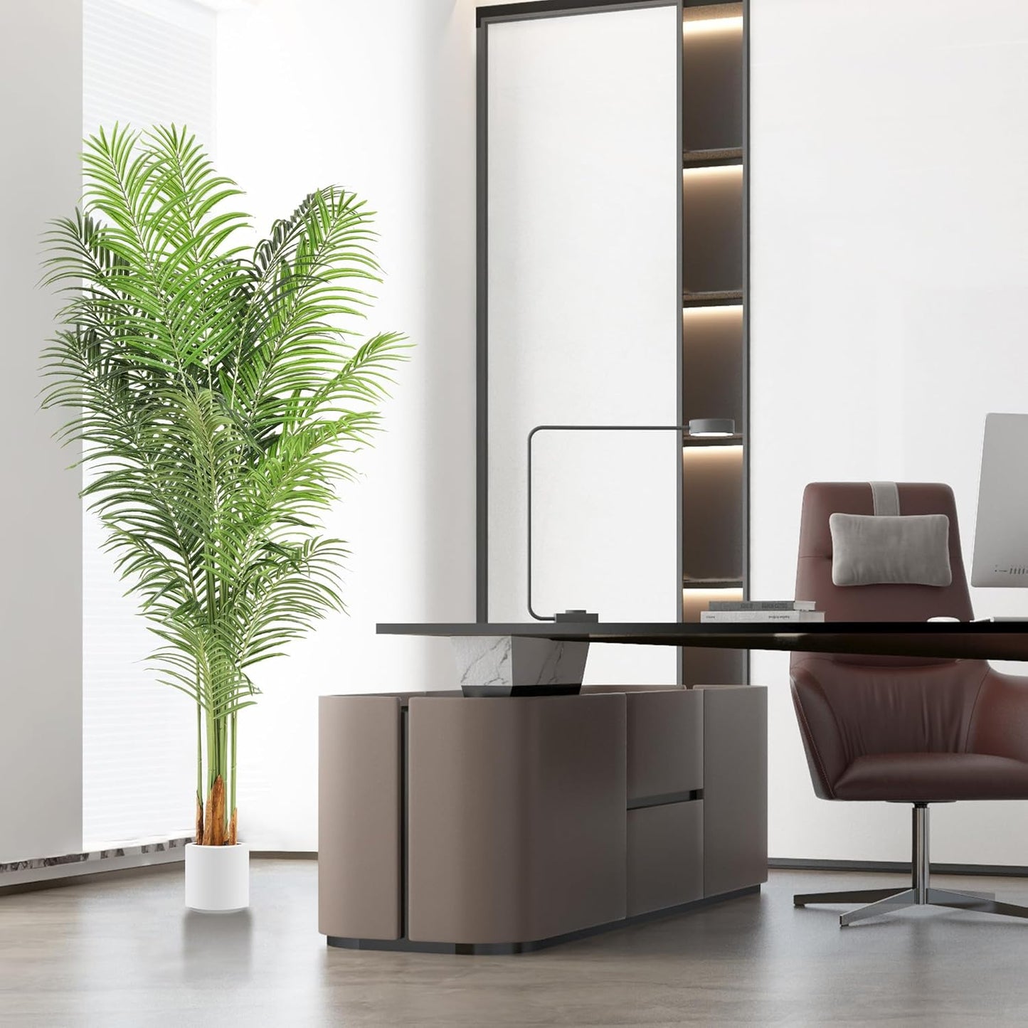 Artificial Palm Tree 7.2Ft Tall Fake Potted Plant Faux Silk Green Floor Decorative Large Artificial Plants Indoor for Office Home Living Room Outdoor Decor