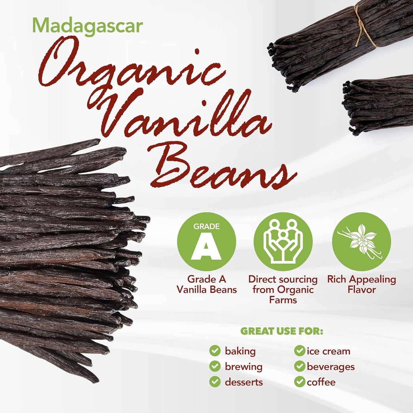50 Organic Grade A Madagascar Vanilla Beans. Certified USDA Organic for Extract and all things Vanilla by FITNCLEAN VANILLA. ~5" Bulk Fresh Bourbon NON-GMO Pods.