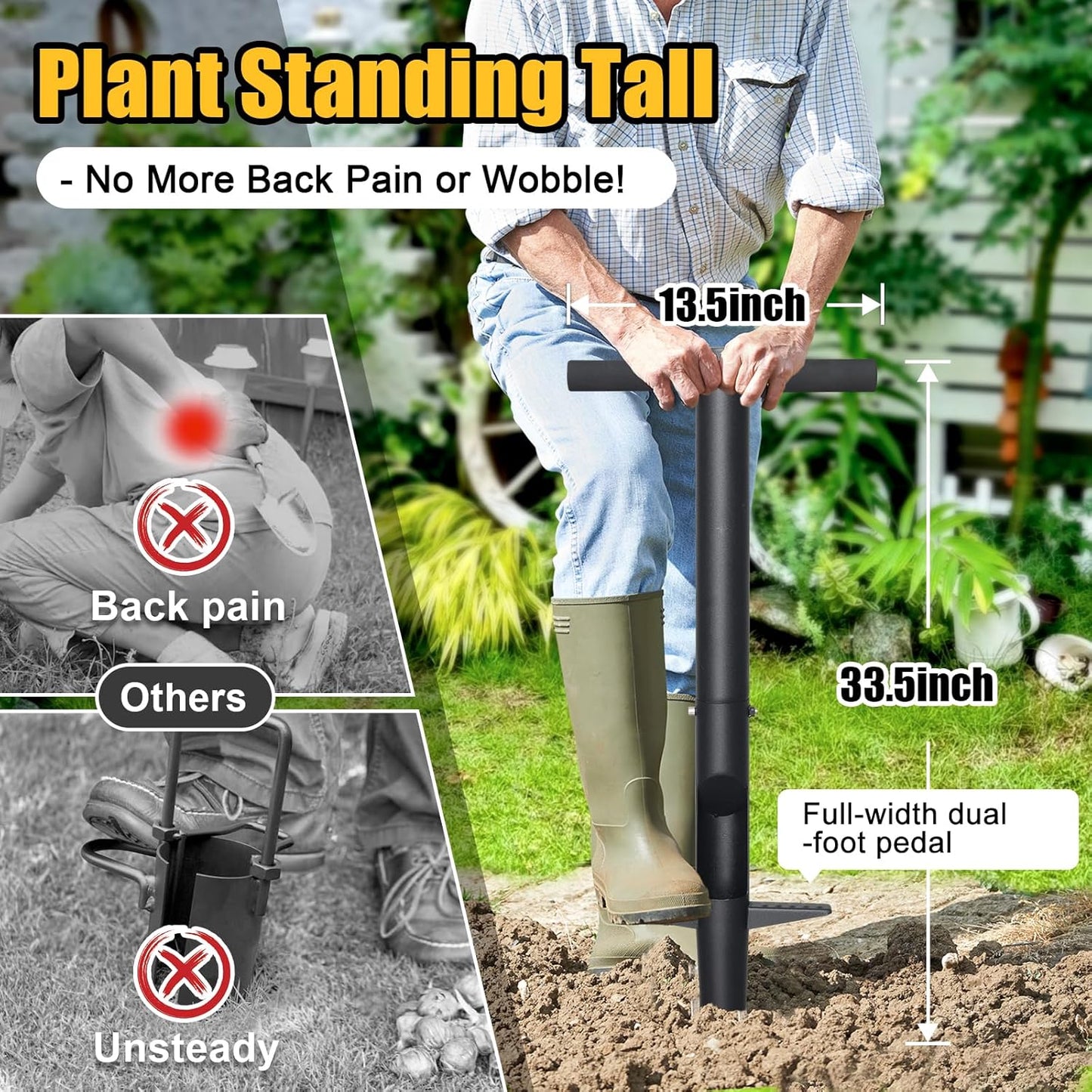 Bulb Planter Tool - 34" Long Handle Sod Plugger Lawn Plug Digger,Auto Plug Eject,Heavy Duty Garden Plant Hole Cutter for Grass,Tulip,Soil Transplant Plugging,Turf Repair Remover for Yard -Black