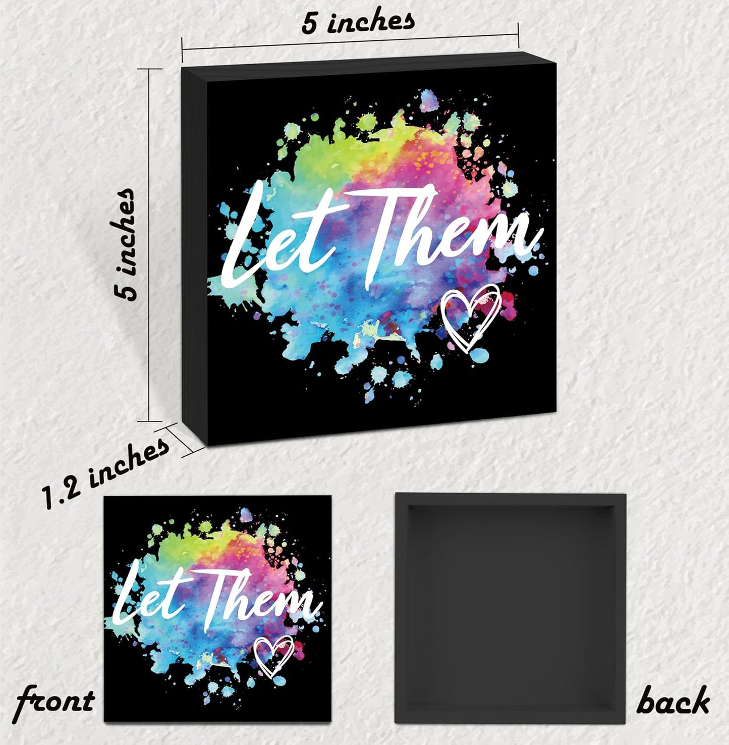 Let Them Wooden Sign, Desk Decorations For Women Office, 5x5 Inch Colorful Splash Funny Office Decor Black Wood Box Sign, Desk Shelf Cubicle Accessories, Appreciation Gifts for Coworkers Boss, 02