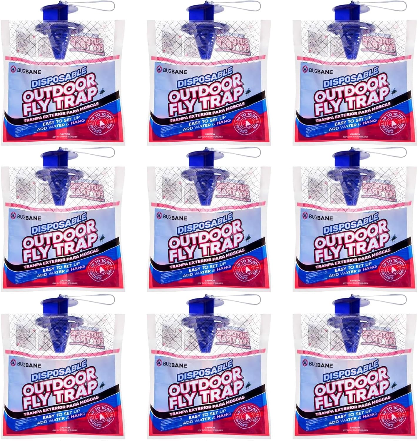 Fly Traps Outdoor Fly Trap for Patio. 9 Non-Toxic Pre-Baited Flies Bags Outdoor Disposable. Hanging Bug Catchers for All Filth Flies Killer for Outside Bug Control in Yard Horse Ranch Trash Can