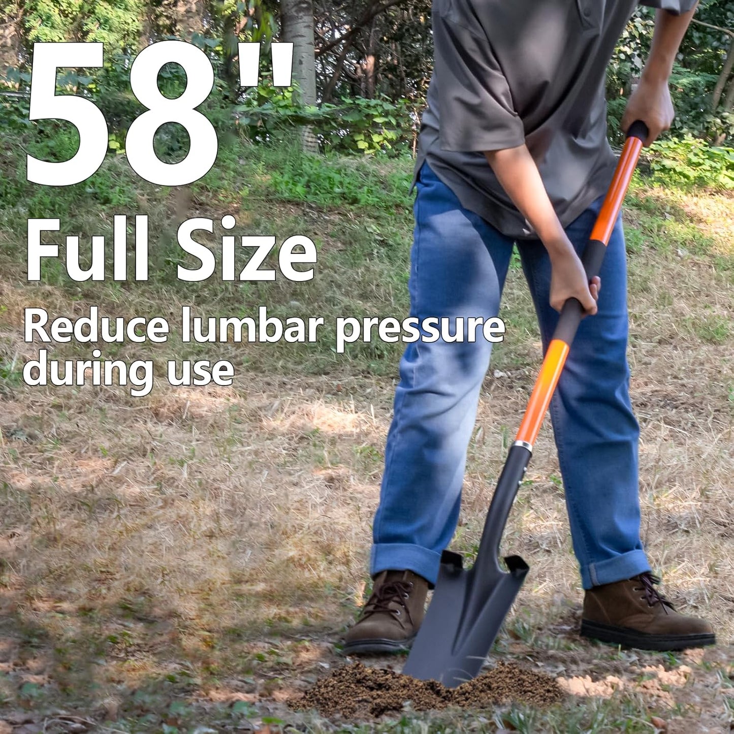 Heavy Duty Shovel with Fiberglass Handle for Digging and Gardening, Metal, 58 Inches