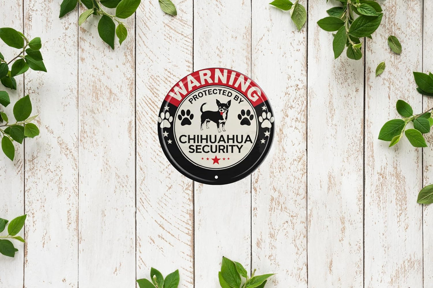 Chihuahua Security Warning Tin Sign Metal Round Sign for Wall Art Room Restaurant Bar Cafe Garage Decor Plaque Unique Gift for Dog Lovers 8x8 In