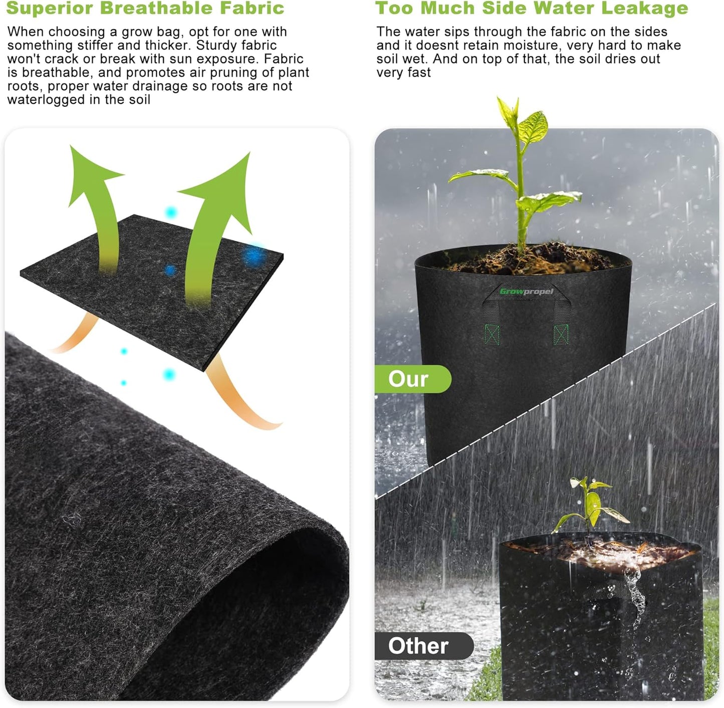 3 Gallon 5 Pack Grow Bags, Heavy Duty Nonwoven Aeration Fabric Plant Grow Pots for Vegetables