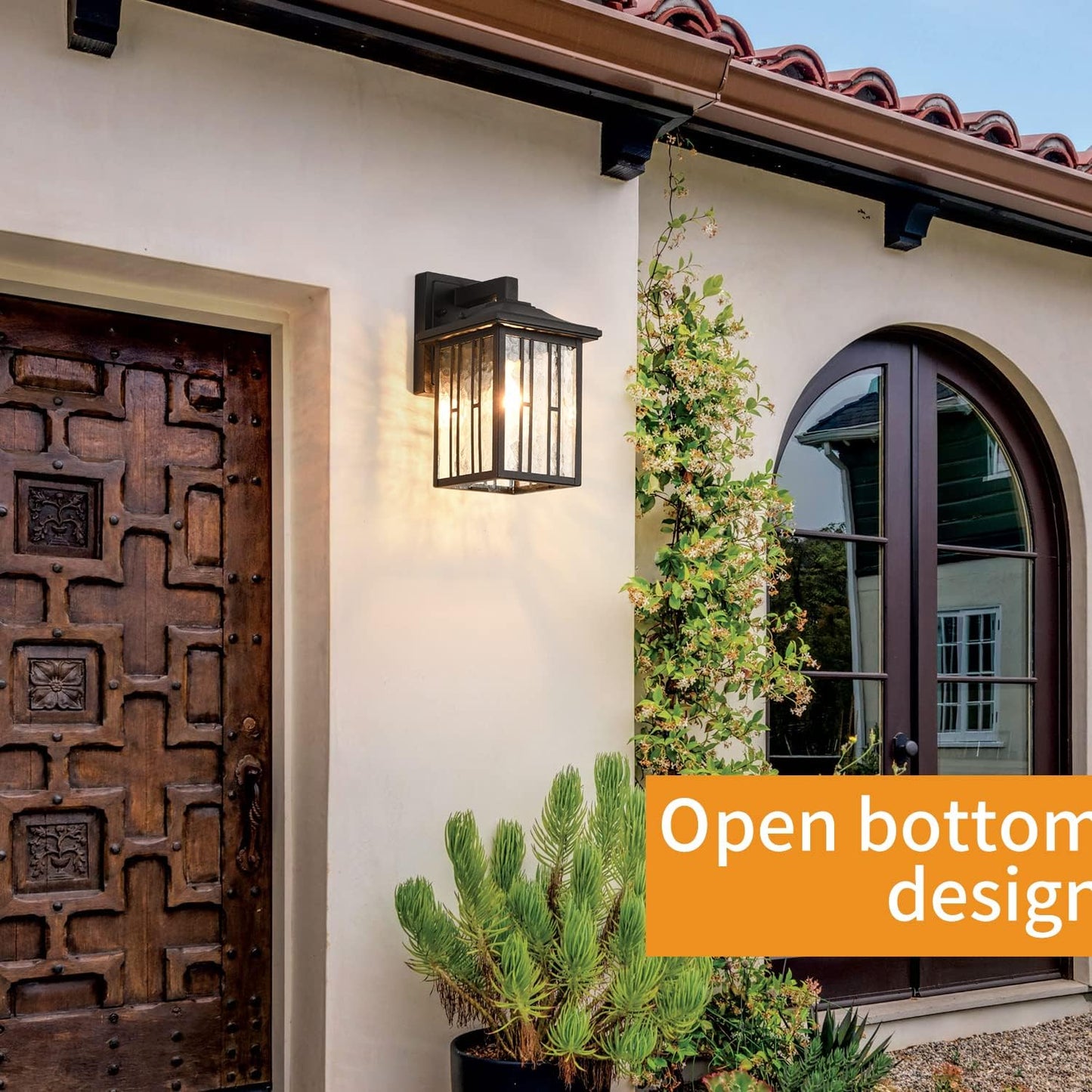 Outdoor Wall Light, Matte Black Porch Light Fixtures, Waterproof Outside Wall Lantern, Anti-Rust Exterior Wall Mount Sconce with Water Glass for House Garage Patio