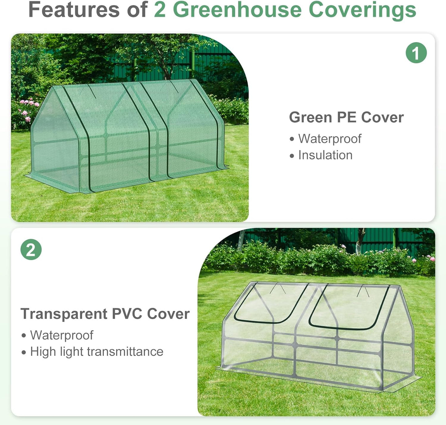 Aoodor 6 x 3 x 3 ft Mini Greenhouse with 2 Zipper Doors, Water-Resistant, UV-Protected for Flowers, Vegetables, and Herbs, Includes 2 Covers