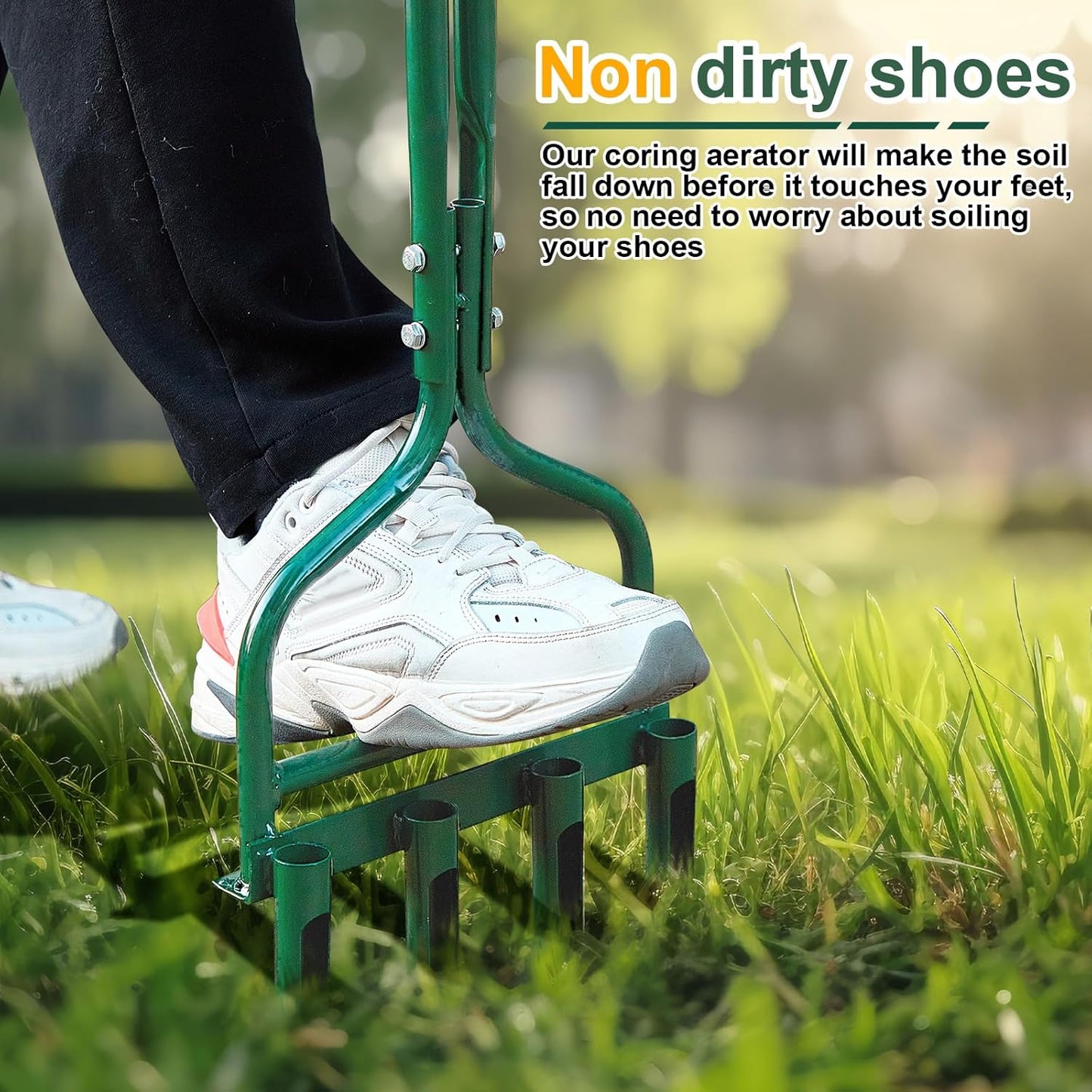 Lasnten Lawn Aerator Tool 42 Inch Manual Core Plug Aerator with 4 Slope Top Half Open Slot Hollow Tines Heavy Duty Plug Core Aerator for Soils Yard Garden, Green