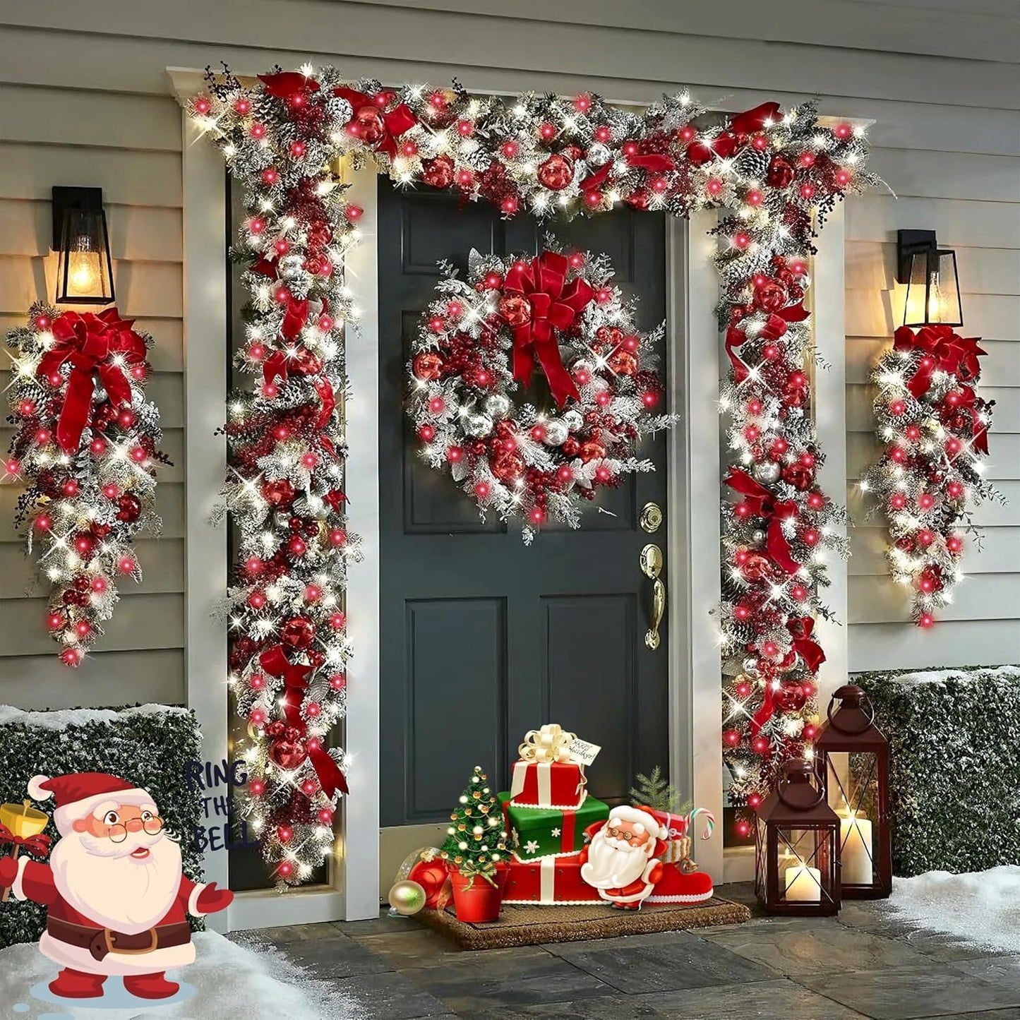 QITONG 4 Pack Red and White Solar Fairy Lights, Each 33ft 100 LED Christmas String Lights Outdoor Waterproof, 8 Modes Silver Wire Twinkle Lights