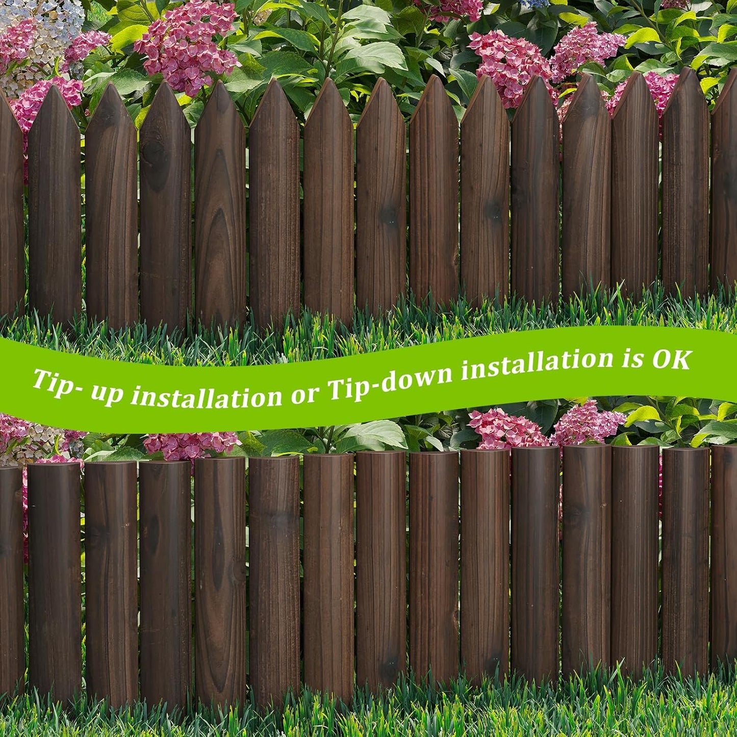 Wood Garden Edging Border Wooden Short Fence Landscape Edging Anti Corrosive Lawn Fence Border with Gloves Decorative Flower Bed Border for Yard Patio Pathway Tree Outdoor-47.2" L X 11.8" H (3PACK)