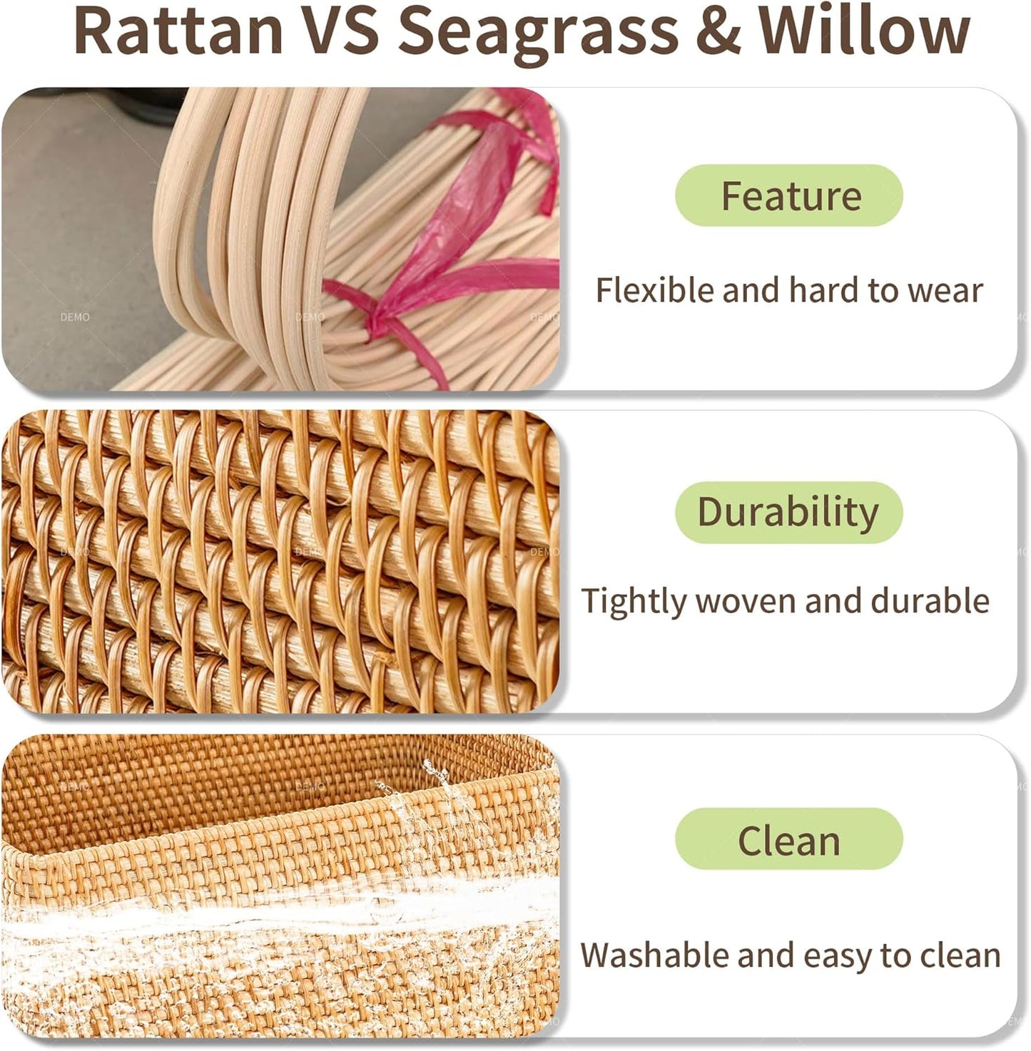 11"×11"×5" Rattan Picnic Basket with Handles, Large Round Gift Basket, Hand-Woven Basket for Fruit, Empty Gift Basket for Festival, Wedding, Camping