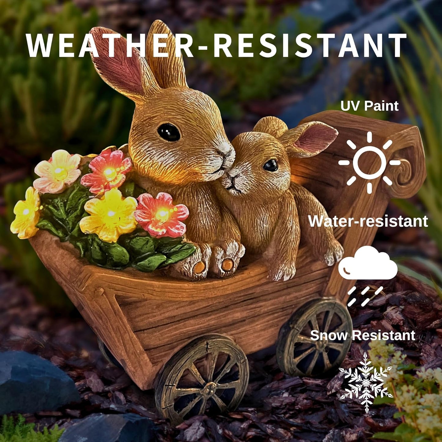 PRETMANNS Solar Rabbit Garden Statue - Mother & Baby Bunny Outdoor Decor with LED Lights for Patio, Yard Ornament & Gifts for Women & Mom - Medium