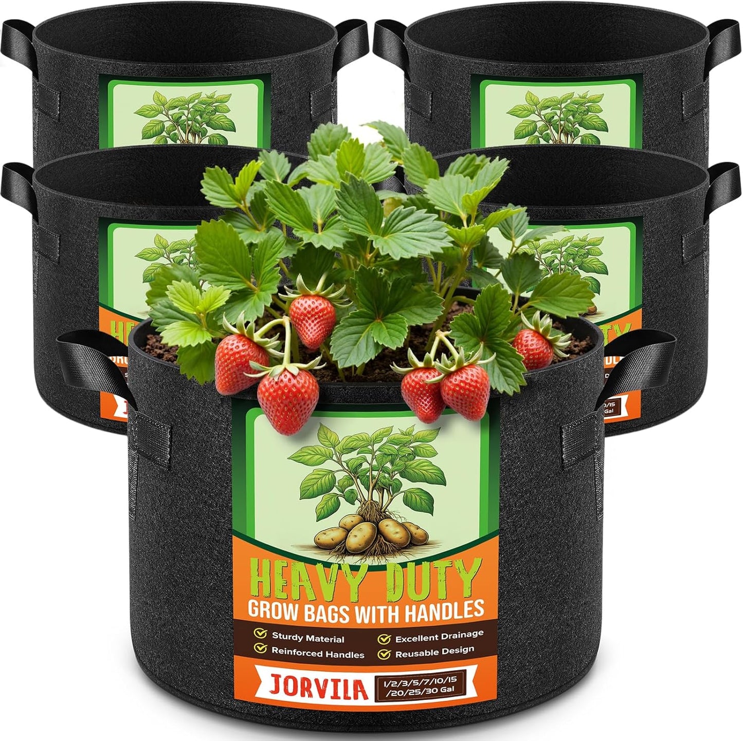 5 Pack 7 Gallon Grow Bags, Thickened Nonwoven Fabric Planter Pots with Handles, Heavy Duty 300G Garden Pots for Tomato, Potato and Vegetable