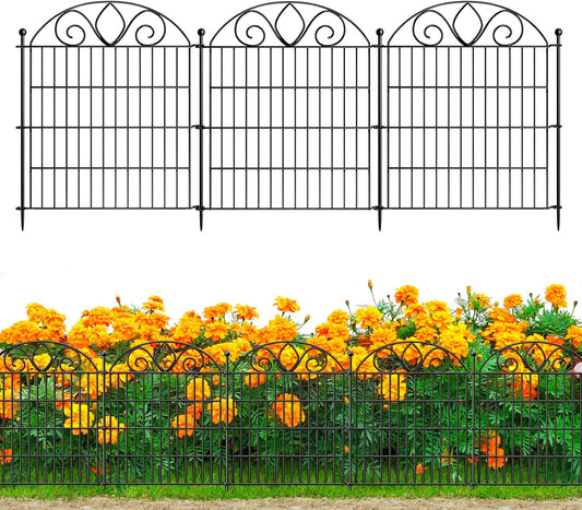 5 Panels No Dig Decorative Garden Fence Panel – 28" H X 9.8' L Rustproof Metal Dog Fence Outdoor for Yard, Animal Barrier Fence for Pet, Garden Border, Patio, Flower Beds| Temporary Fencing