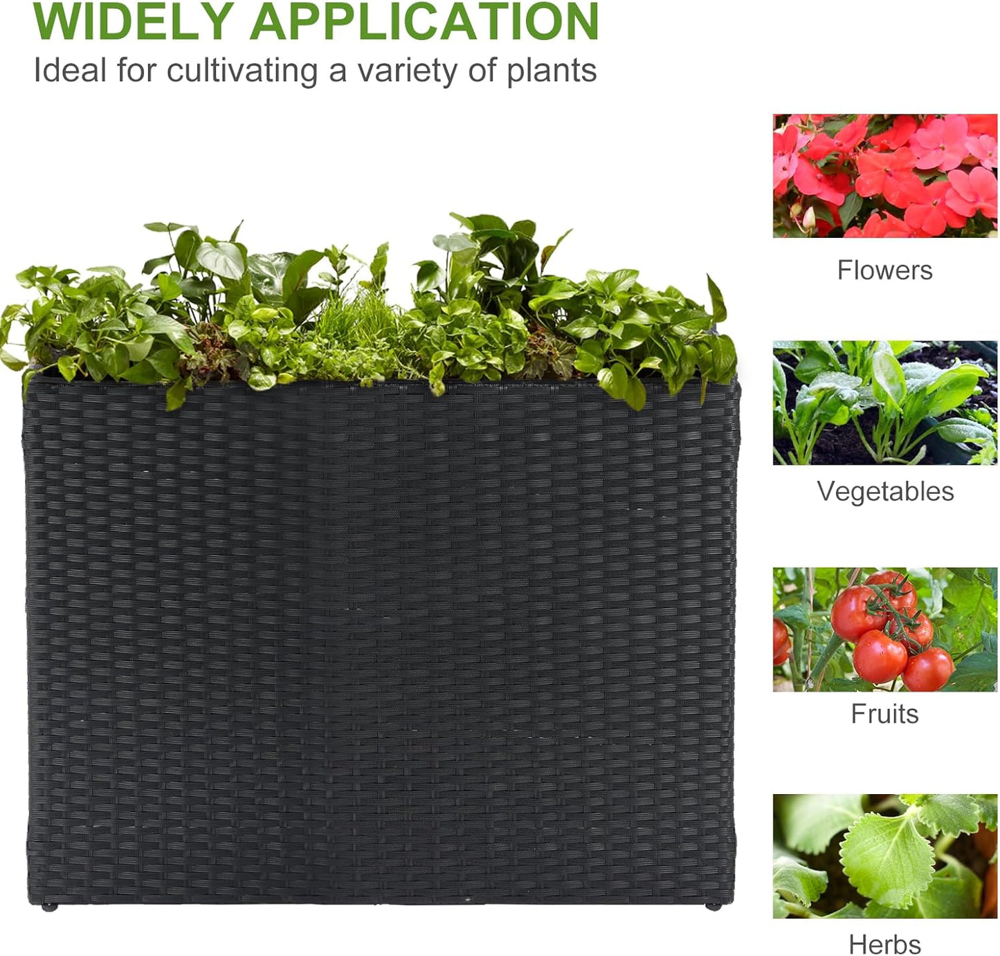 LEWIS&WAYNE Large Rectangular Block Planter Box Handmade Wicker Tall Planters for Outdoor Plants with Removable Liners Modern Planter for Indoor Outdoor Patio Deck - Black, 32''x11''x24''