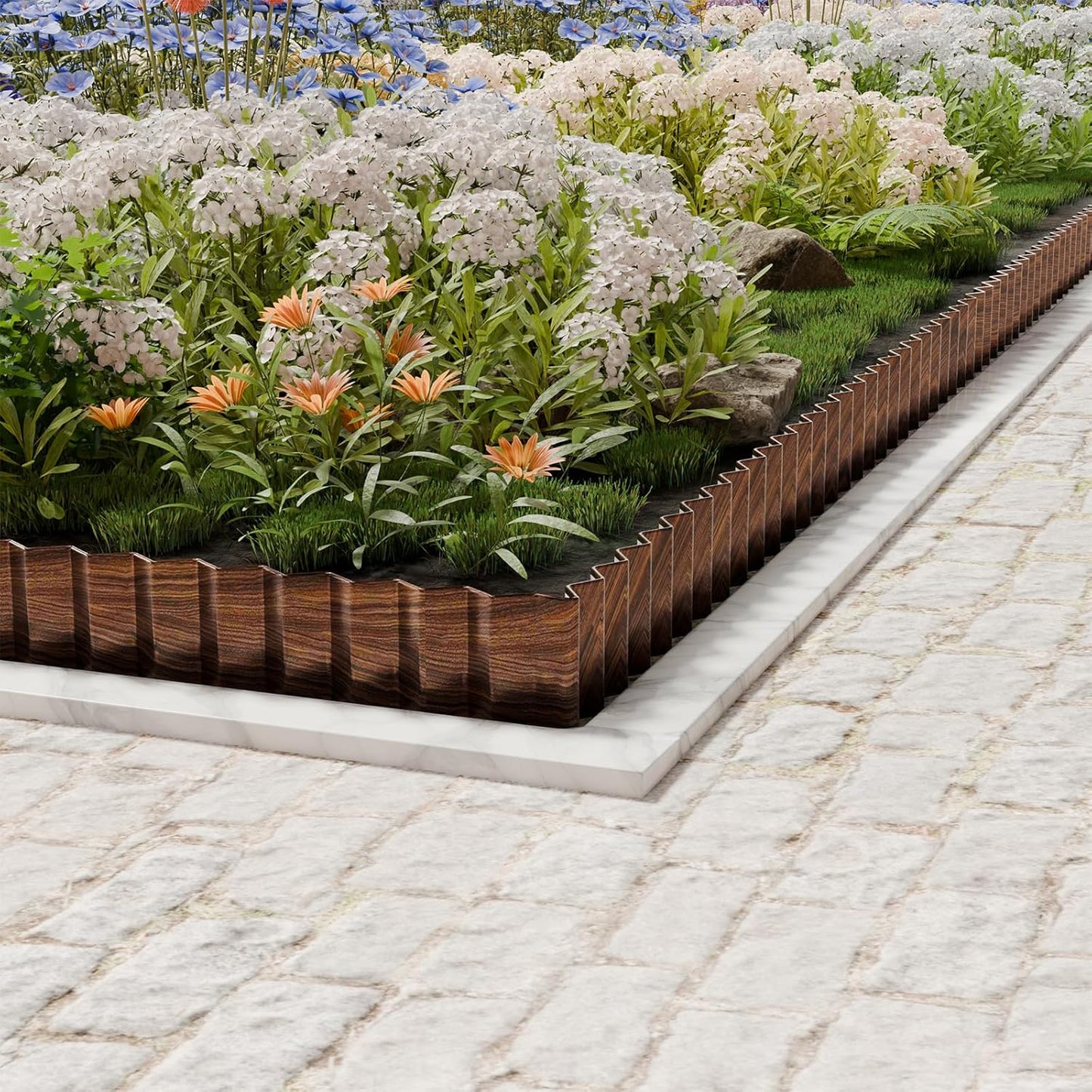 SnugNiture Corrugated Metal Garden Edging 4" x 100', Sturdy Lawn Landscape Edging Border, Fence for Garden, Flower Bed and Yard (Brown)