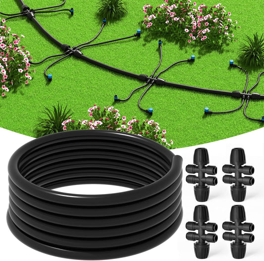 MIXC 50 FT 1/2 Inch Drip Irrigation Tubing Kit:Premium Garden and Landscape Watering System with 4 Quick Connector 4-Way Connector