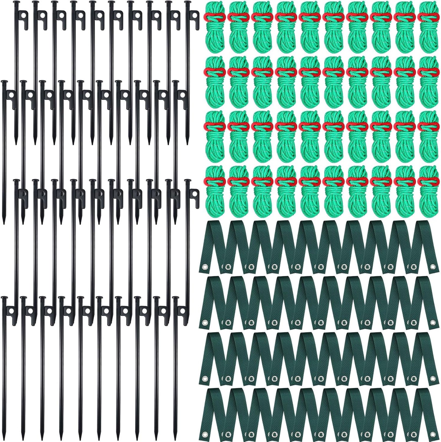 Suzile 120 Pcs Tree Stake Kit, Heavy Duty Tree Staking and Supports for Leaning Trees Include 11. 8'' Steel Stakes 15. 8'' Support Straps 13. 12 ft Ropes for Anchoring Hurricane Protection (Green)