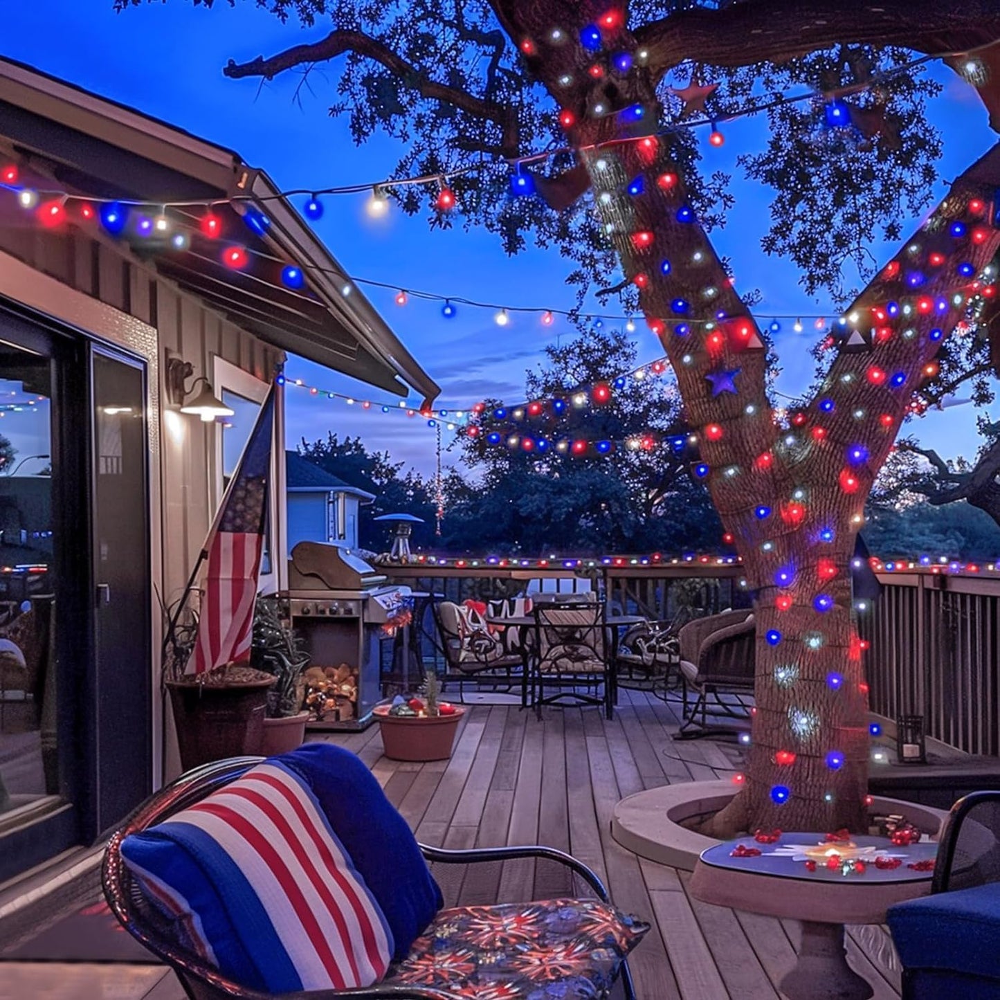 JMEXSUSS 2 Pack Red White and Blue Solar Lights, 200LED 75.5ft Patriot Solar String Lights Outdoor Waterproof, 8 Modes 4th of July Light for Independence Day Patio Garden Tree Decorations