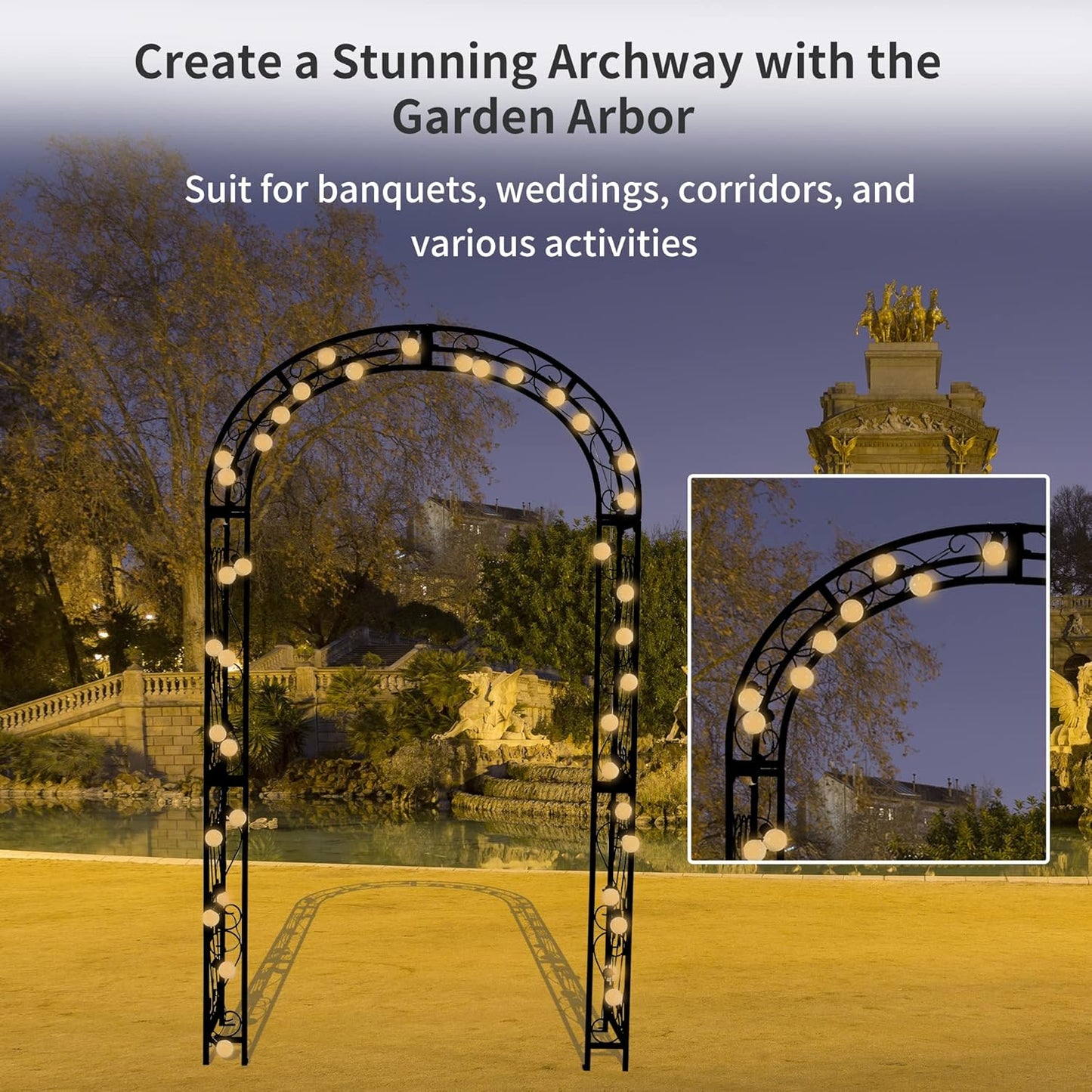 48.8" W x 83.8" H Garden Arch, Black Sturdy Metal Iron Arbor, Courtyard Cast Trellis for Various Climbing Plant, Outdoor European-Style Archway Wedding Ceremony Party