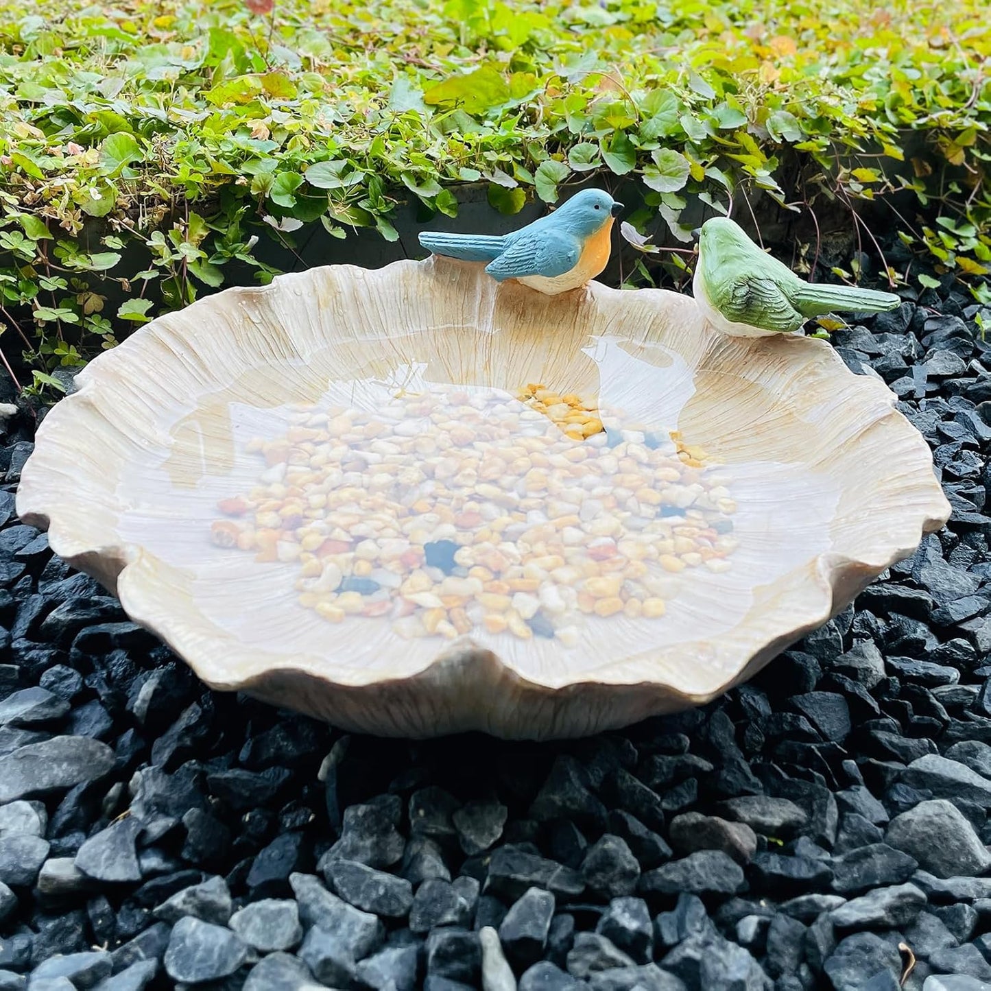 Ground Standing Bird Bath and Feeder, Wild Hummingbird Bath, Resin Feeding Tray for Outdoor Yard Decorations