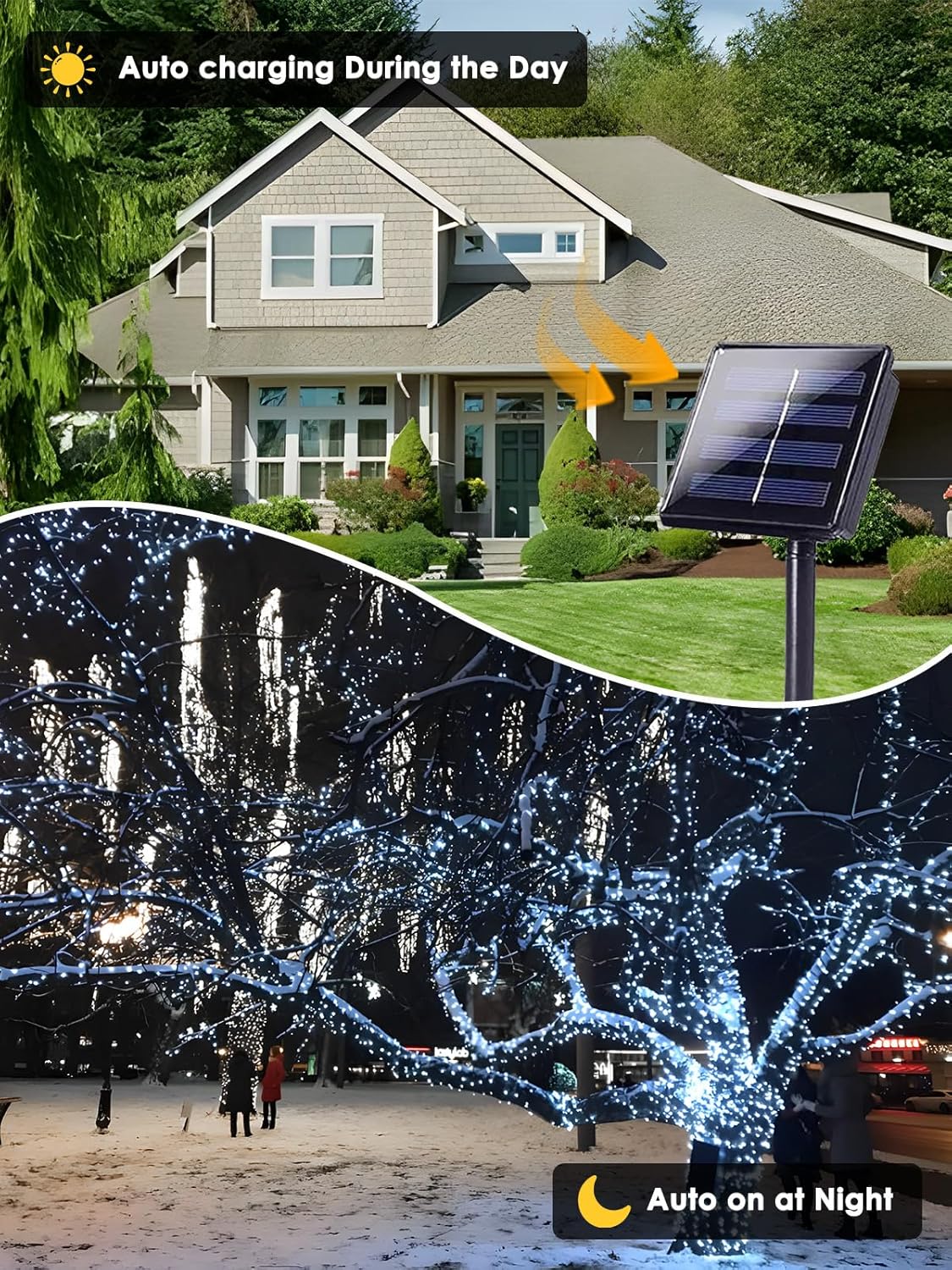 2 Pack 200 LED Solar String Lights for Outside, Solar Christmas Lights Outdoor with 8 Lighting Modes, Waterproof Green Wire Solar Powered Tree Light for Xmas Party Yard Garden Decorations (Cool White)