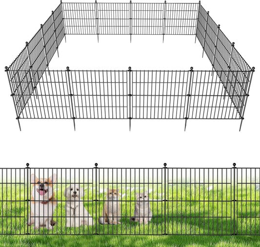 5 Panels No Dig Decorative Outdoor Garden Fence for Yard, 24 in(H) X 10 ft(L) Animal Barrier Fencing Rustproof Metal Wire Panel Border for Dog, Rabbits, and Patio Temporary Ground Stakes
