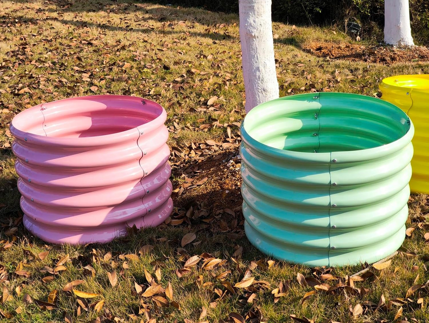 A ANLEOLIFE Kids Raised Garden Beds Outdoor (4-Pack)-24x24x18in Round Galvanized Metal Planter Box for Planting Vegetables, Flowers, Fruits, Eco-Safe & Easy Setup, Blush Pink