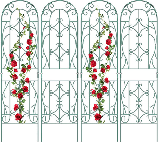 4 Pack Metal Garden Trellis for Climbing Plants,Green Metal Garden Trellis for Vines Plant Rose Vegetable Support,Large Decorative Outdoor Trellis