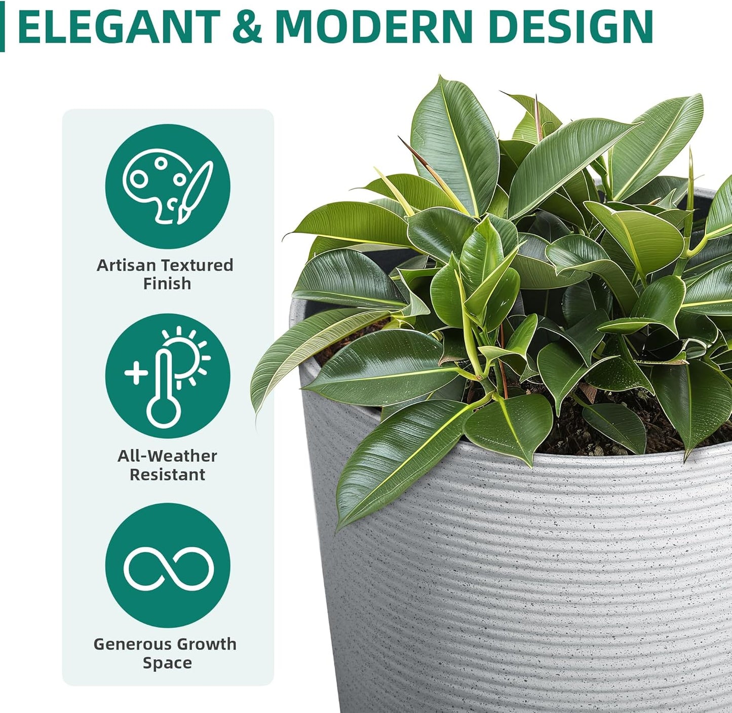 23.5" H Tall Pot Planters, 2-Pack Taper Large Flower Pots for Indoor Outdoor Use, UV-Protect PP Plant Container for Garden Patio Yard Balcony Porch or Home Decor, White Vertical Stripes Texture