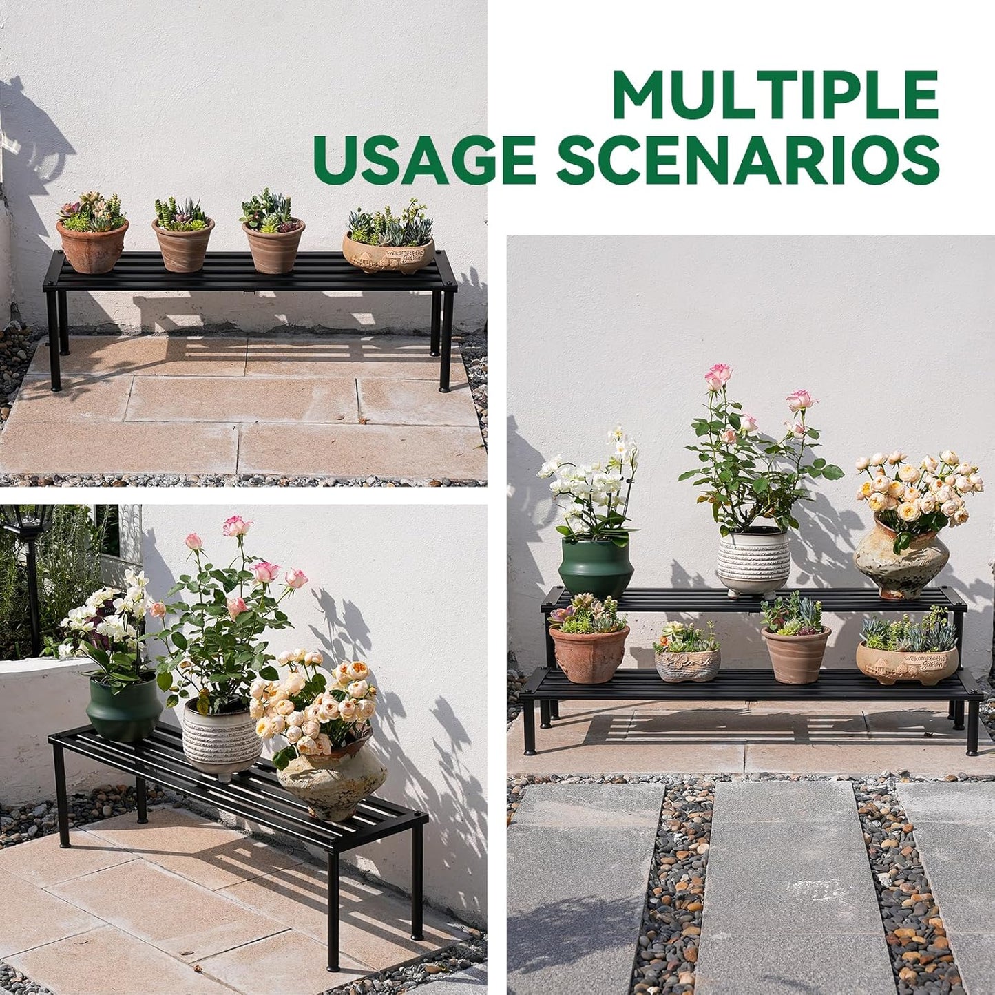 Metal Plant Stand, Rust-proof Aluminum Display Rack, Plants Display Stands Decoration Racks for Living Room Garden Balcony Patio (Black, 41.3Inch Tall)