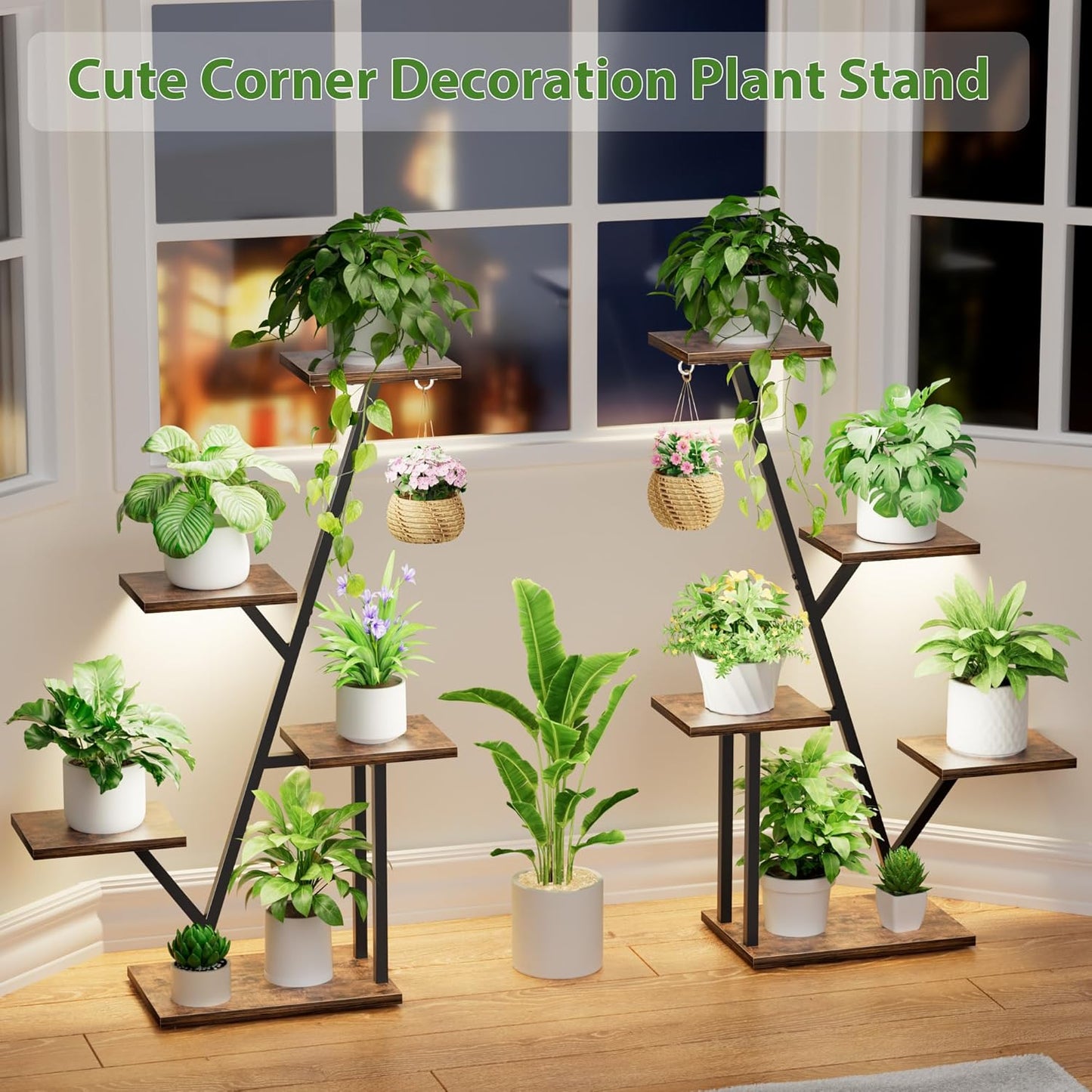 Plant Stand with Grow Light Indoor: Lighted Corner Plant Stands for Indoor Growing, 5 Tiered Plant Shelf, 40" Plant Shelves for Multiple Plants, Flower Holder Display for Living Room, Patio (2 Pack)