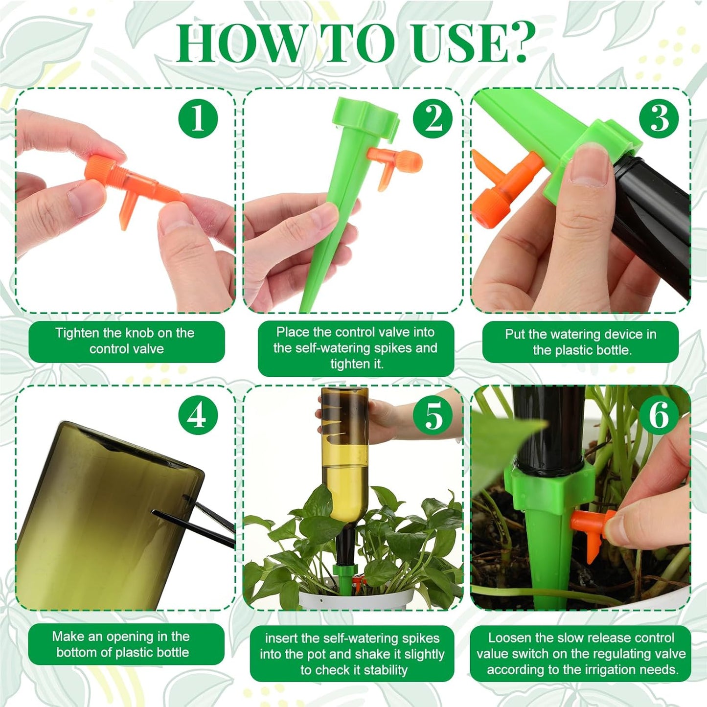 8 Set Plant Watering Devices with Self Watering Spikes and 26 oz Plastic Bottles Plant Waterer Devices with Adjustable Control Valve Switch Indoor Outdoor (Green)