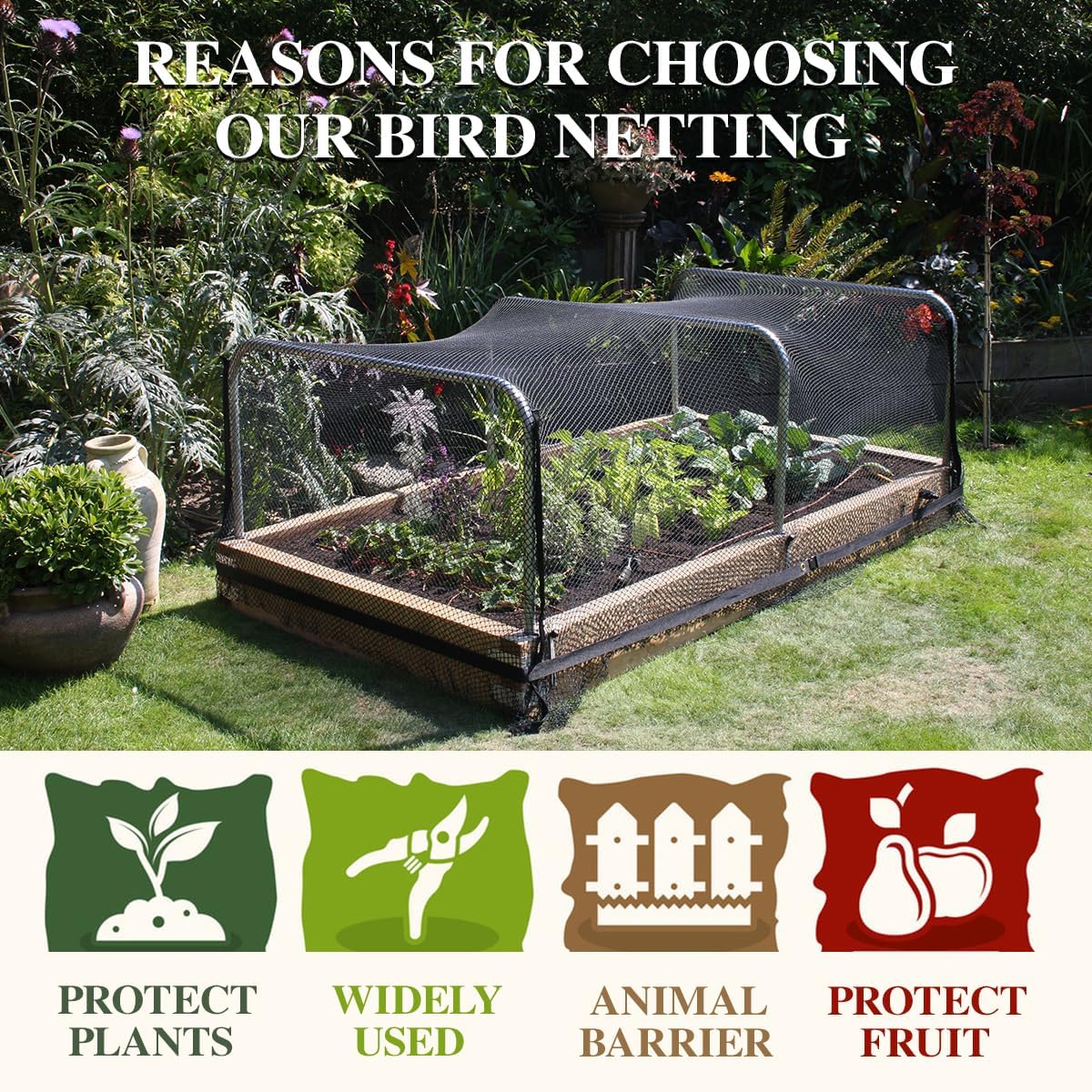 Bird Netting，7.5 x 65 FT Garden Netting Bird Net for Chicken Coop, Poultry Netting Fence for Fruit Trees, Plants and Vegetables Against Birds, Deer, Squirrels and Other Animals