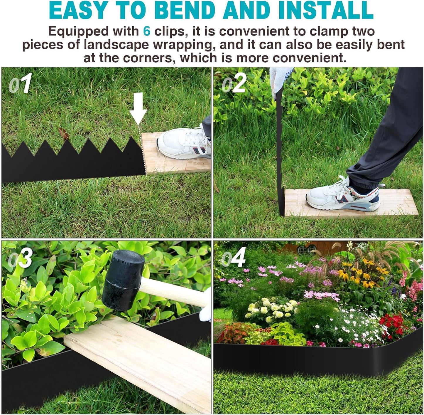 10 Inch Metal Landscape Edging, Heavy Duty Galvanized Steel Garden Edging,6 Pack Steel Landscape Edging with 7 Clips for Lawn, Flower Bed, Yard (Black)