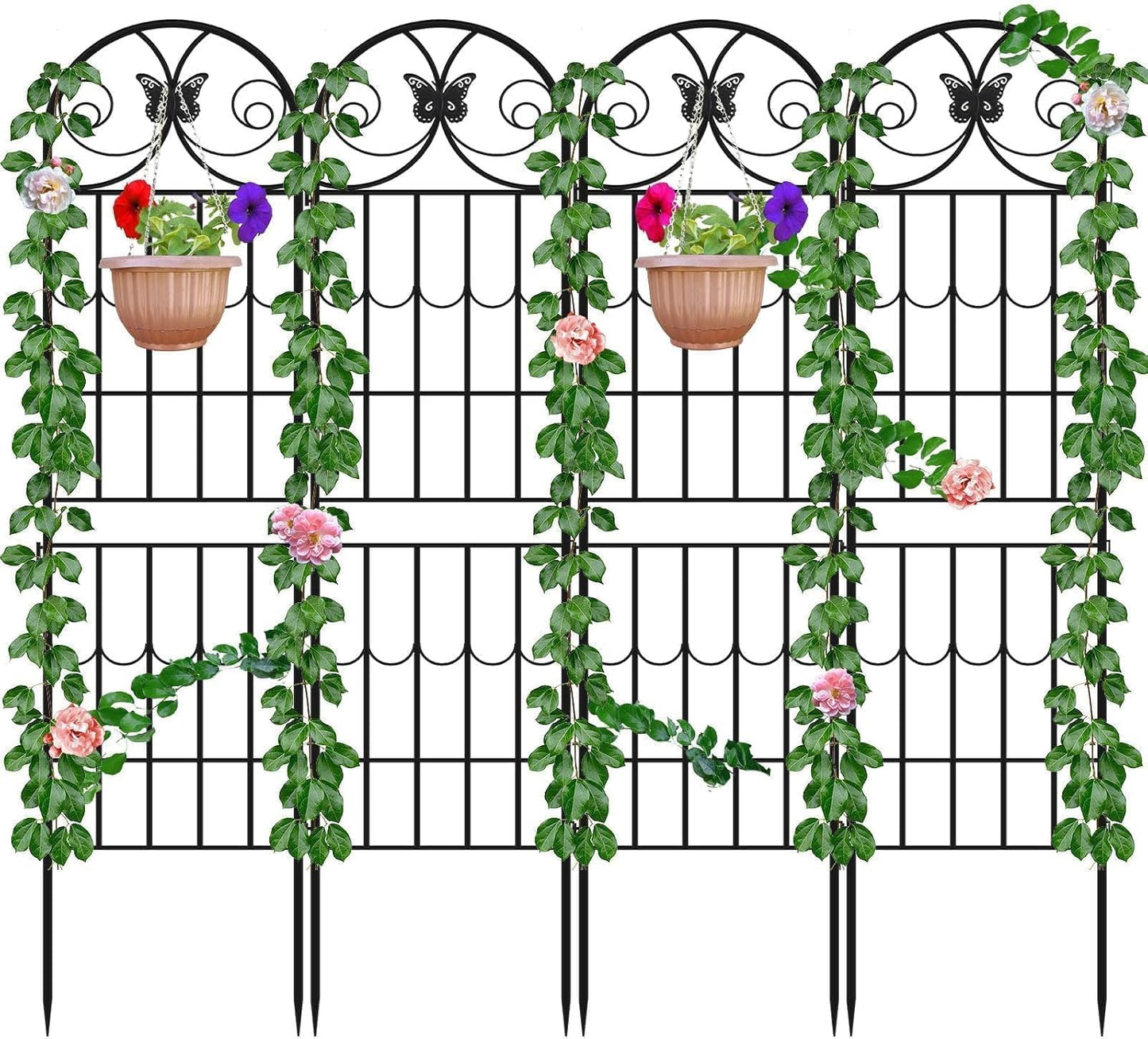 87”H Metal Garden Trellis for Climbing Plants Outdoor, Kalolary 4PCS Garden Fence Rustproof Vine Screen Trellis Frame Grow Support Decorative Outdoor Trellis for Fruits Vegetable Flowers Potted Plant