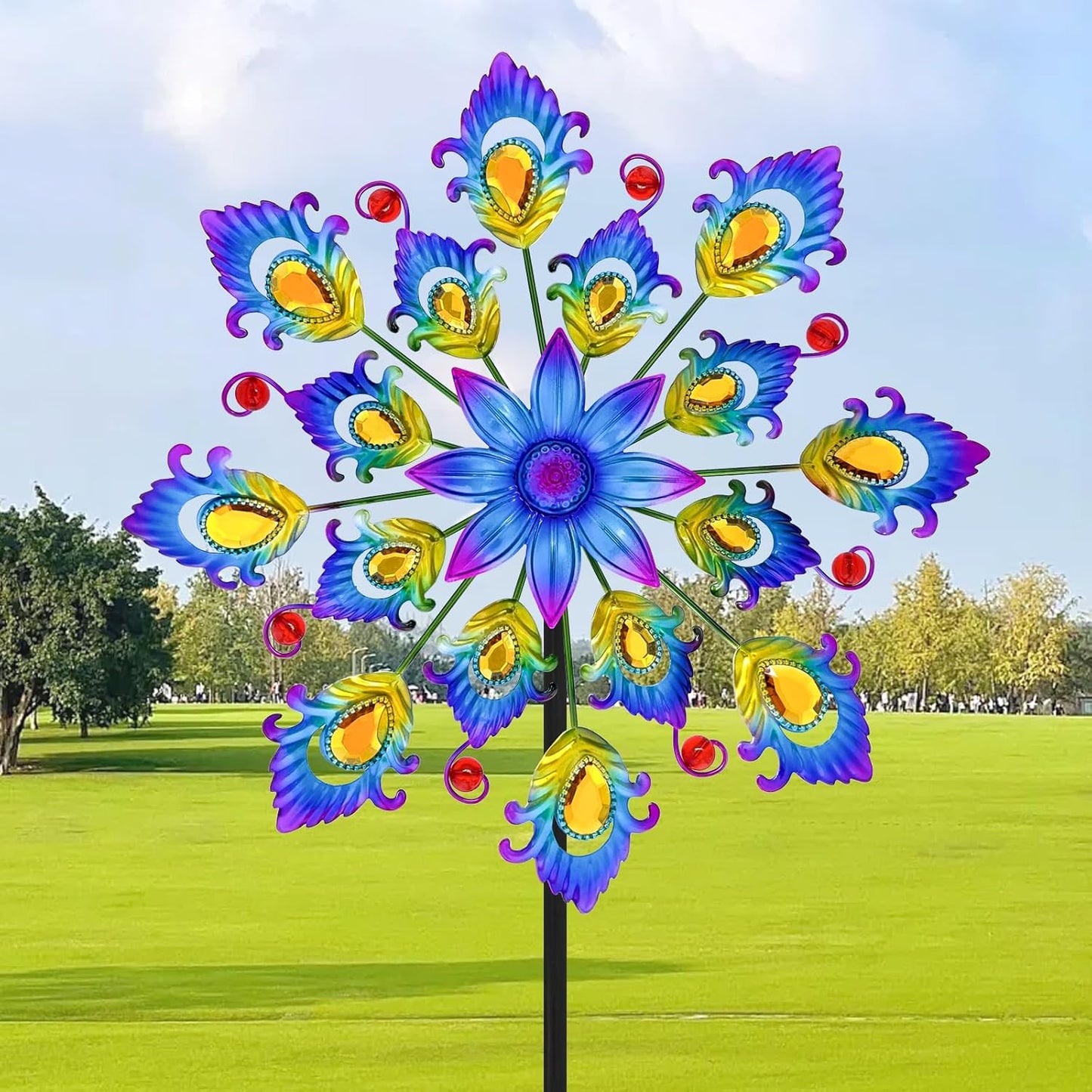 45" Feathers Wind Spinners for Yard and Garden, 16pcs Peacock Feathers Kinetic Outdoor Decor, Wind Sculpture Yard Art Decorations for Patio, Lawn