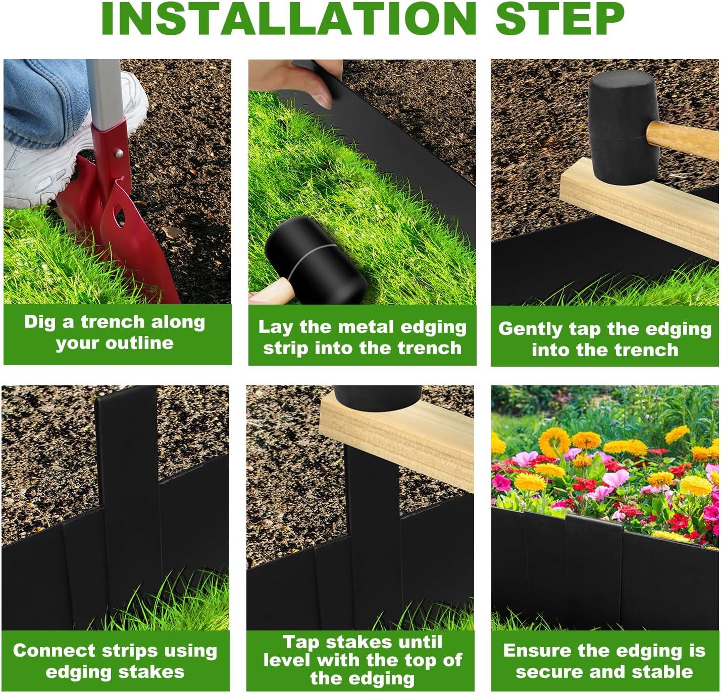 Hugeleaf Metal Landscape Edging, 40” L x 6.5” H Metal Edging for Landscaping with 11Pcs Stakes, Metal Garden Edging Pack of 10 (33 Feet Total Length)