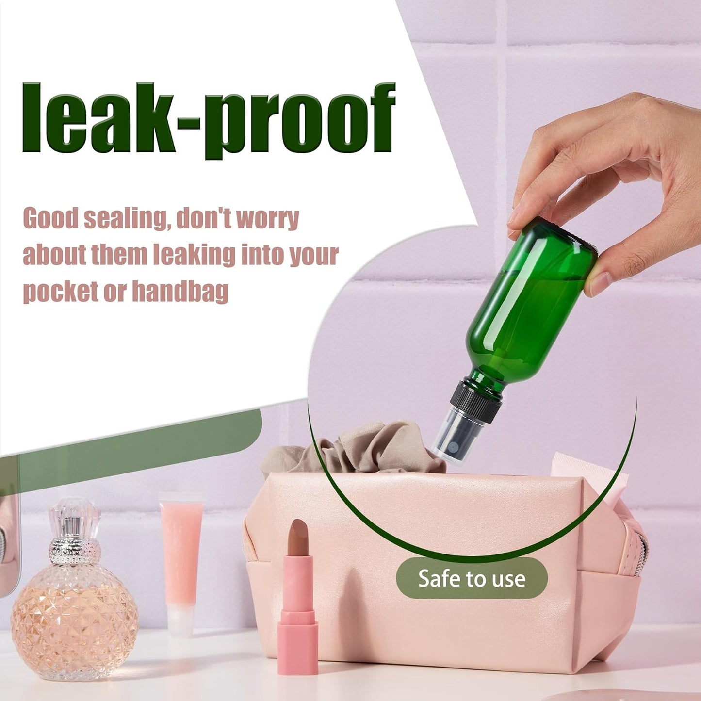 2 oz Glass Spray Bottles, Reusable Fine Mist Sprayer Small Spray Bottle, Leak-Proof Design, Perfect for Travel, Skin Care, Perfumes, Botanical, Cleansing (Green, 2oz-12pcs)