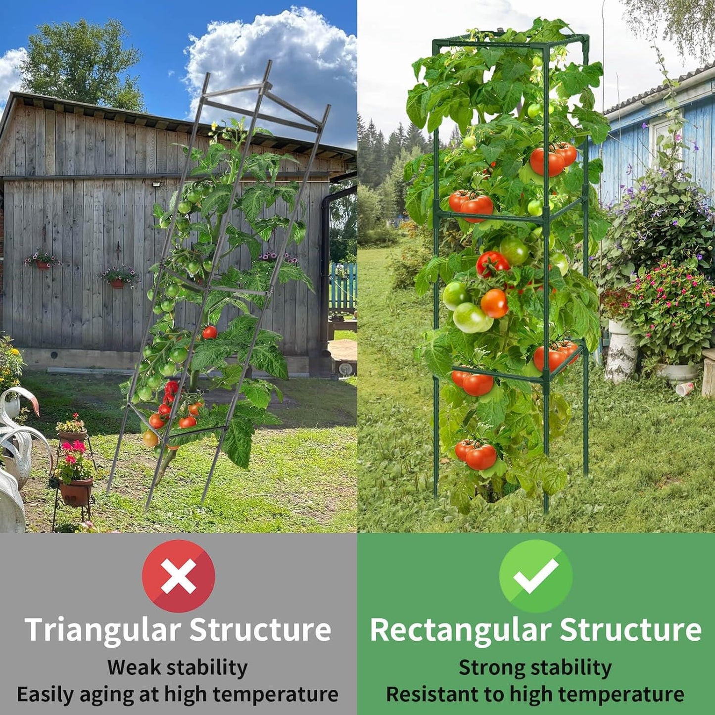 3 Pack 48" Tomato Cage for Garden, Heavy Duty Adjustable Plastic Coated Steel Pipe Tomato Stakes Trellis Plant Cages for Vegetable, Fruit, Flower, Rose Vine Climbing Plants