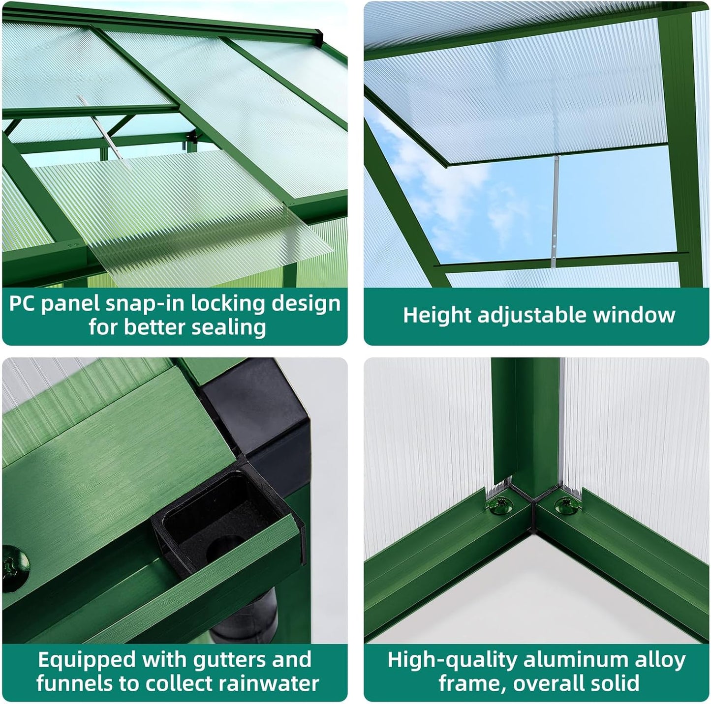 8x12 FT Greenhouse for Outdoors, Large Aluminum Greenhouses with Roof Vent and Quick Setup Structure, Greenhouse Heavy Duty with PC Panels, Walk-in Green Houses for Winter Garden,Backyard,Patio,Lawn