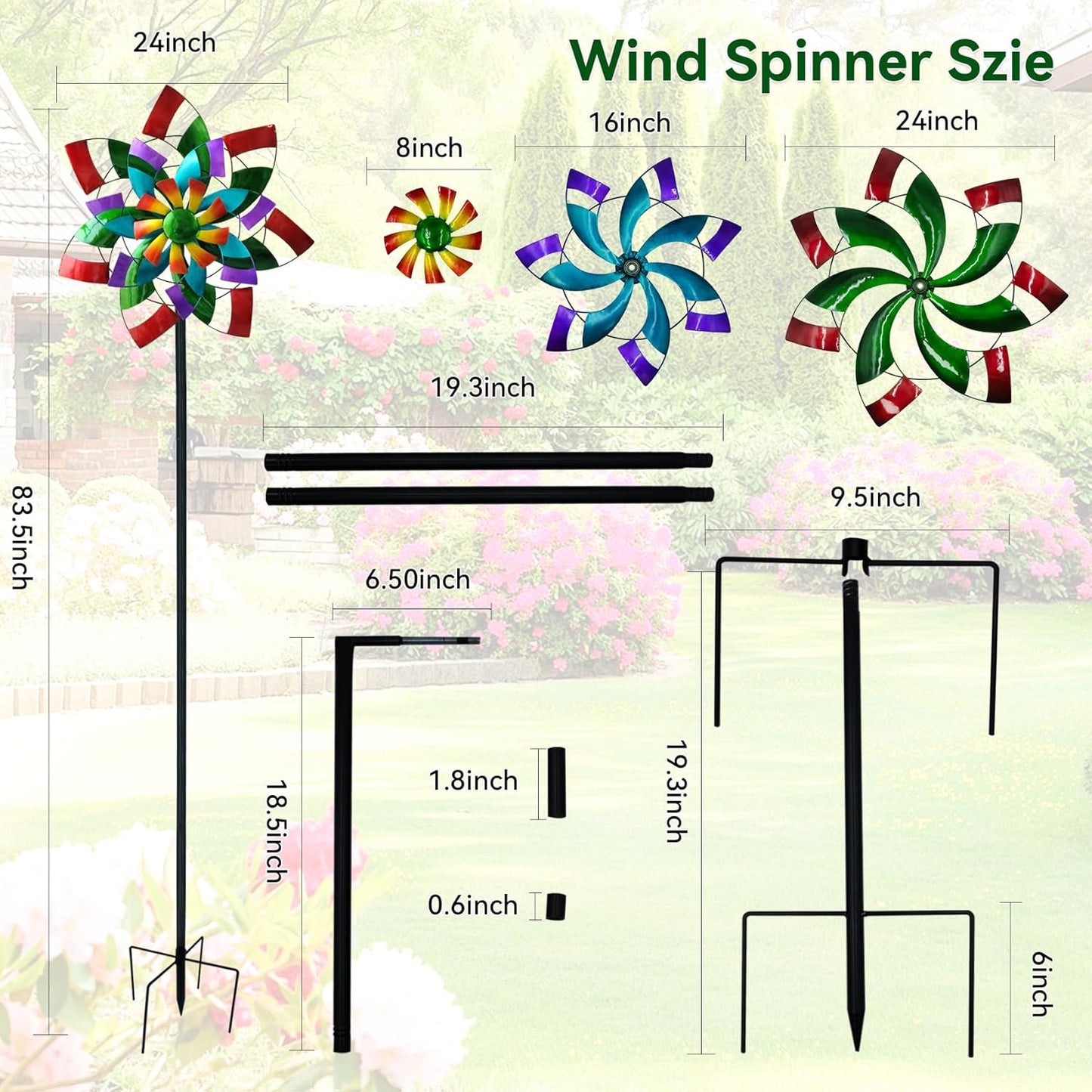 24" Dia Large Wind Spinner, Colorful Metal Wind Sculptures 83.5" Height Heavy Kinetic Windmill with 5 Prong Stake for Outdoor Patio, Yard and Garden, Ideal Gift for Family Friend