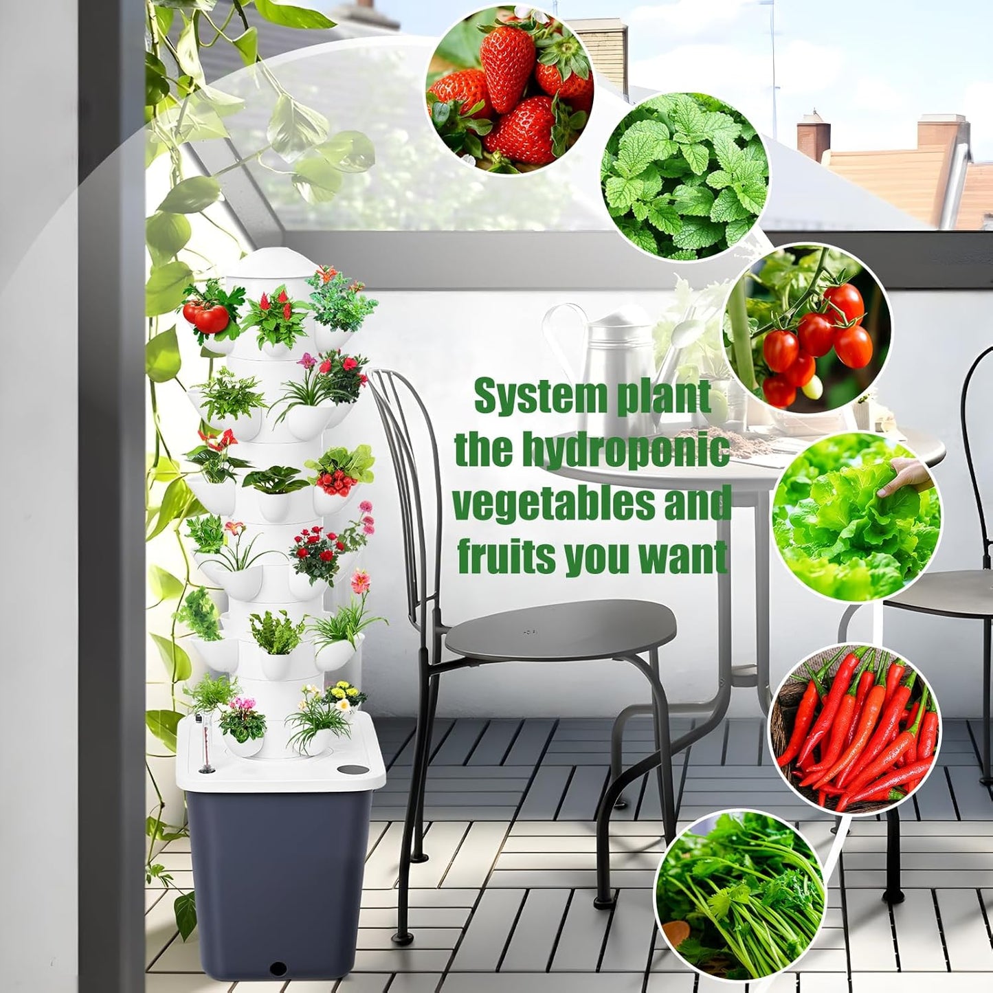 1 Set Hydroponic Growing Tower with 10L Tank, 6 Layers 30 Plants Indoor Hydroponics Growing System, Soilless Cultivation Herbs Fruits Vegetables Vertical Planter Tower Garden Kit