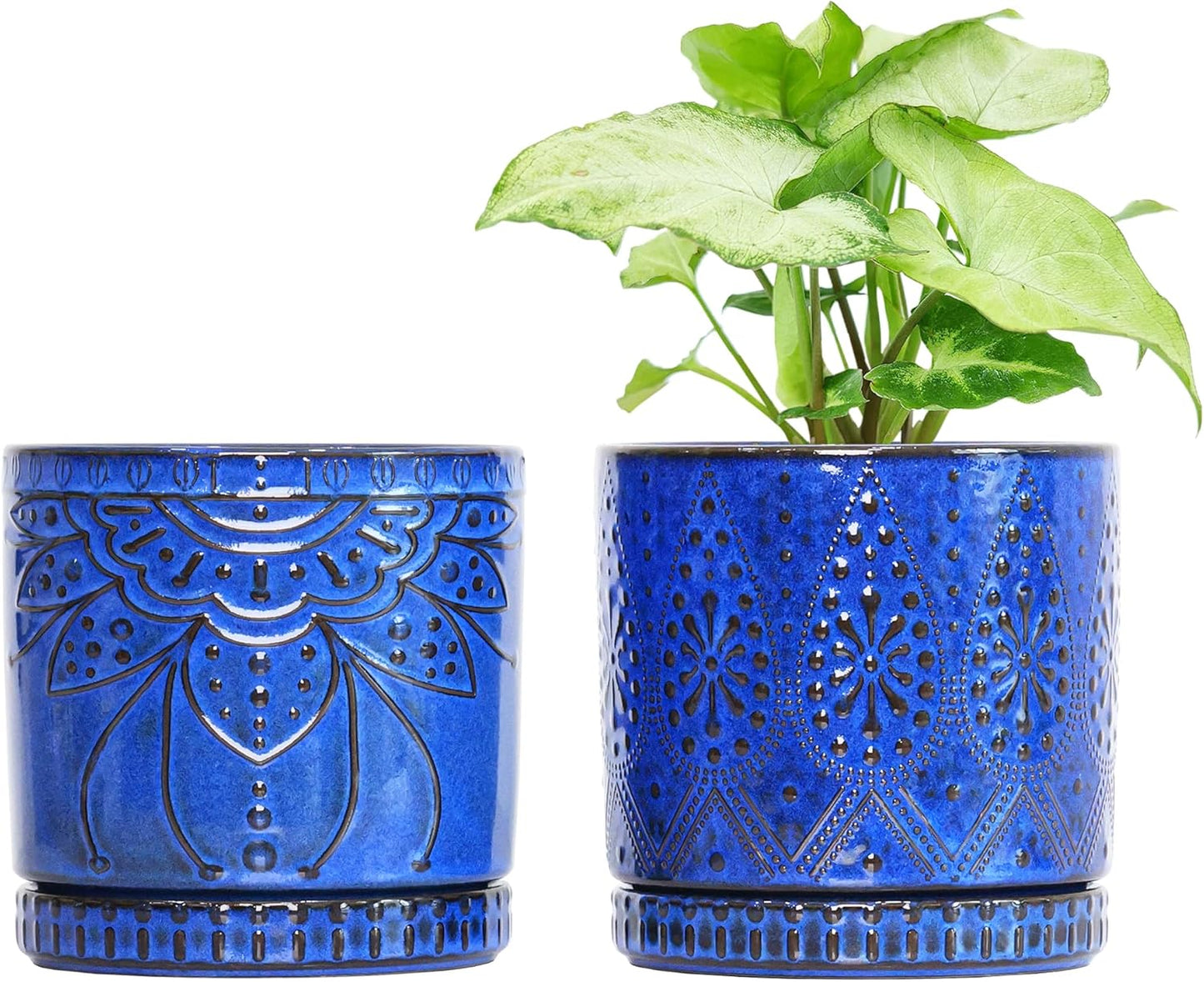Ceramic Pots for Indoor Plants with Drainage Holes and Saucers, Ceramic Planter for Plants, Flower Pot - Set of 2