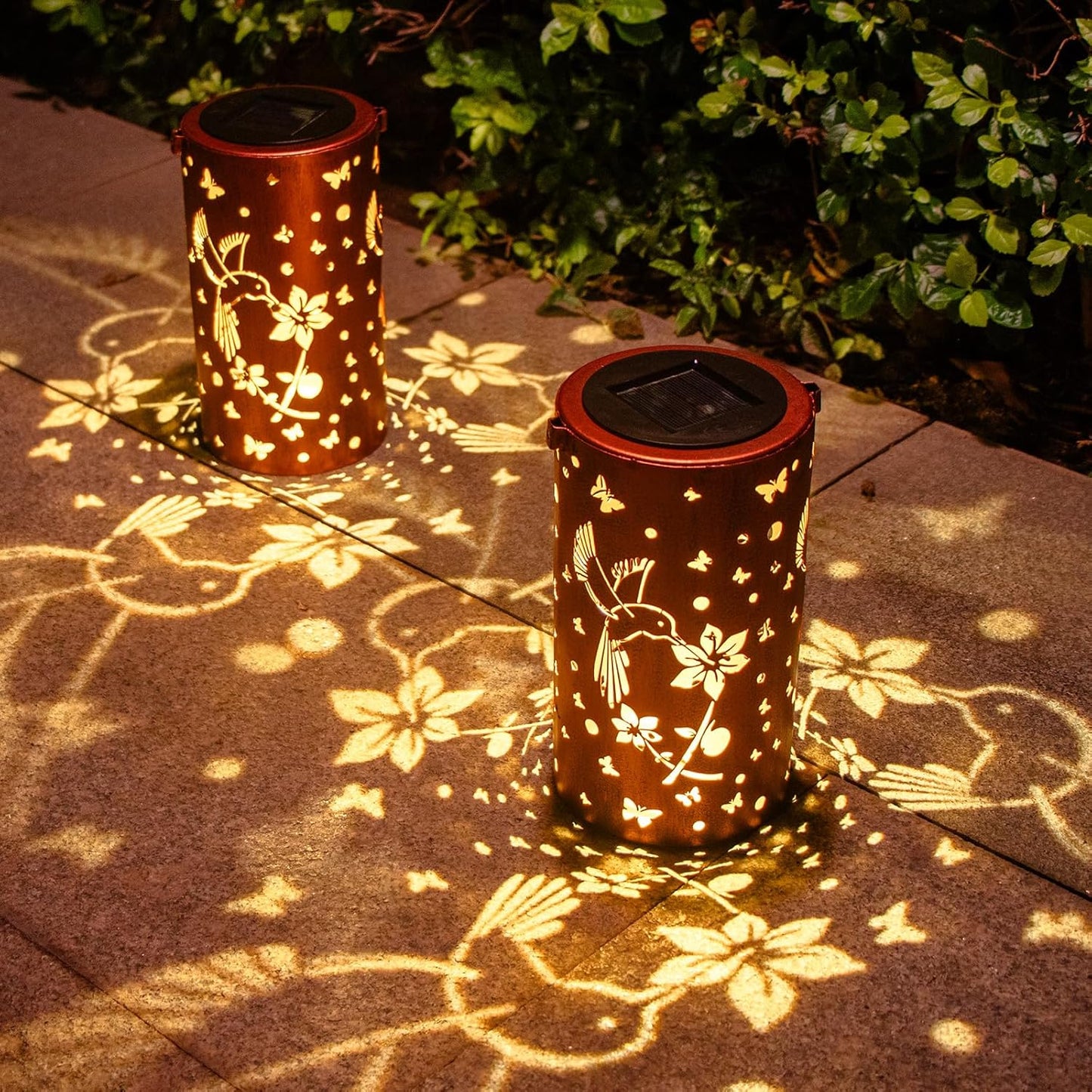2 Pack Solar Lanterns Outdoor Waterproof Hummingbirds Birthday Gifts for Women Mom Grandma Garden Decor Metal Hanging LED Decorative Light for Patio Yard Lawn Backyard Front Porch Gardening Gifts