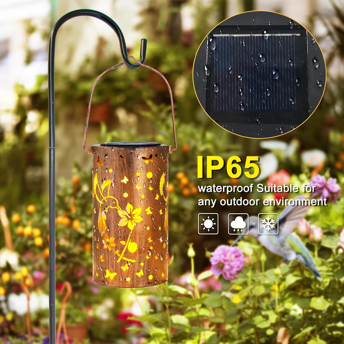 2 Pack Solar Lanterns Outdoor Waterproof Hummingbirds Birthday Gifts for Women Mom Grandma Garden Decor Metal Hanging LED Decorative Light for Patio Yard Lawn Backyard Front Porch Gardening Gifts