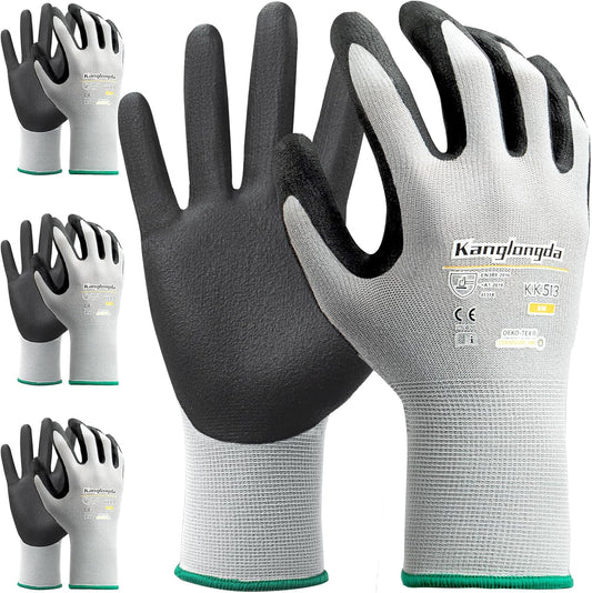 Kebada Foam Nitrile Coated Work Gloves, 3 Pairs Nylon Gloves with Grip, Ideal for Package Handling, Warehouse, Mechanic and Light Duty Construction, Small