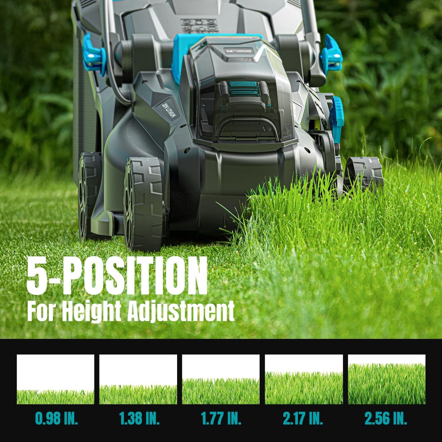 Electric Lawn Mower with Brushless Motor, 20V 13 inch Cordless Lawn Mower with 5-Position Cutting Height Adjustment, 2x4.0Ah Battery and Charger Included
