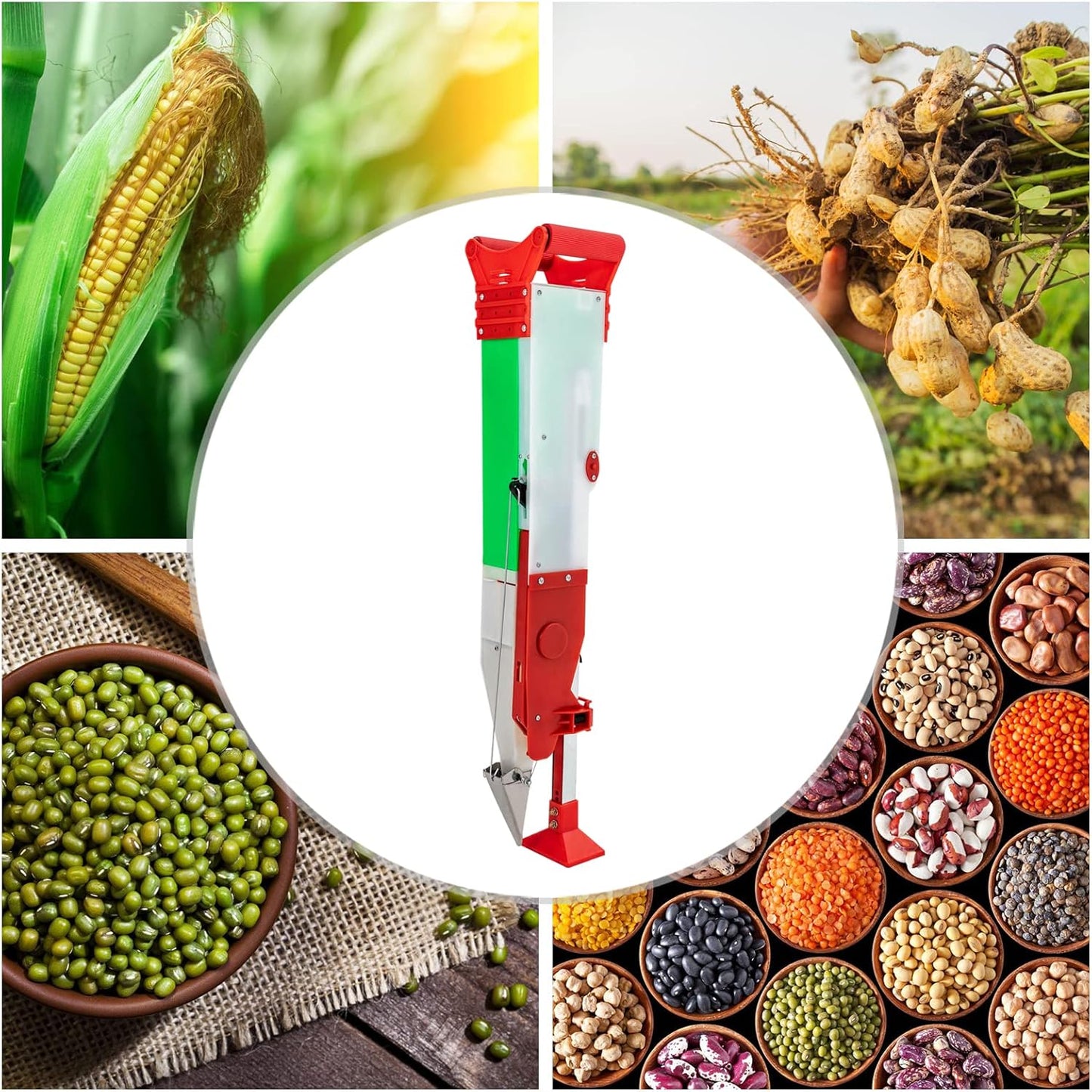 Stand-Up Manual Seeder, Adjustable Depth & Height Hand Planter Precision Sower Seed Dispenser Small Seed Distributing Tool with Interchangeable Mold for Corn Soybean Peanut Garden Planting