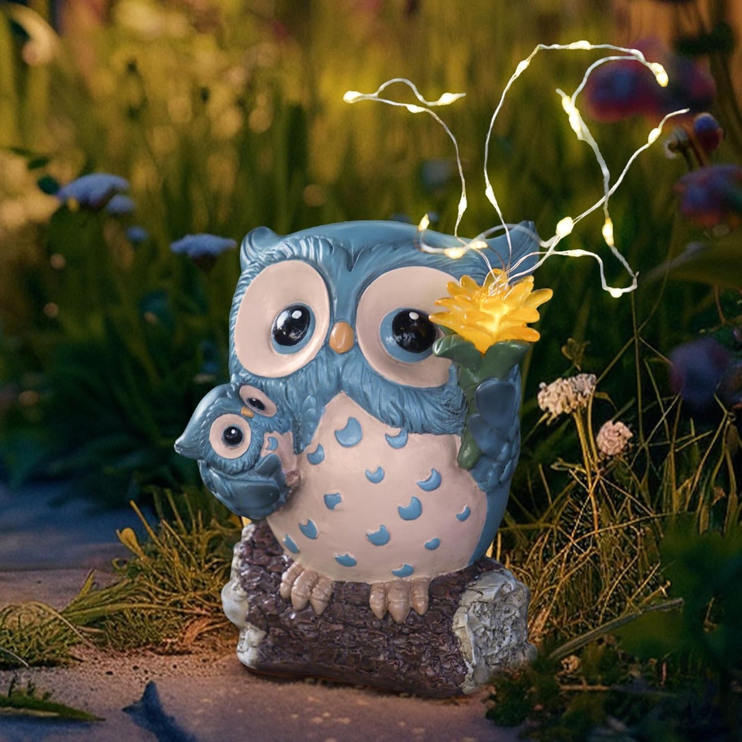 Solar Garden Statues Outdoor Decor, Fairy Owl Statue Garden Decor, Resin Yard Decorations Outdoor for Patio, Porch, Balcony, Lawn Ornaments, House Warming Birthday Gifts for Mom Women Grandma