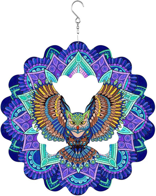 Hanging Wind Spinners Outdoor - Owl Gifts for Mom Dad Grandma, 11.5 Inch 3D Metal Birds Wind Catcher Art Garden Kinetic Wind Sculptures & Spinners for Garden Yard Porch Decor